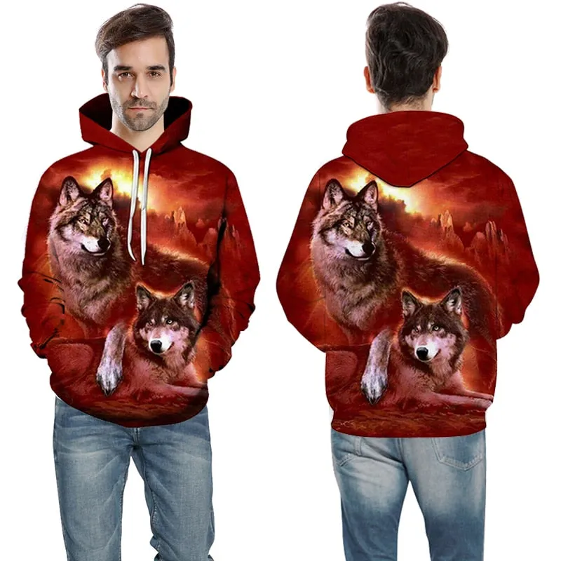 3D Hoodies Men Couple Wolf printed Hoodie Animal Hoody Sweatshirt Casual Tracksuit Pullover Jacket Autumn