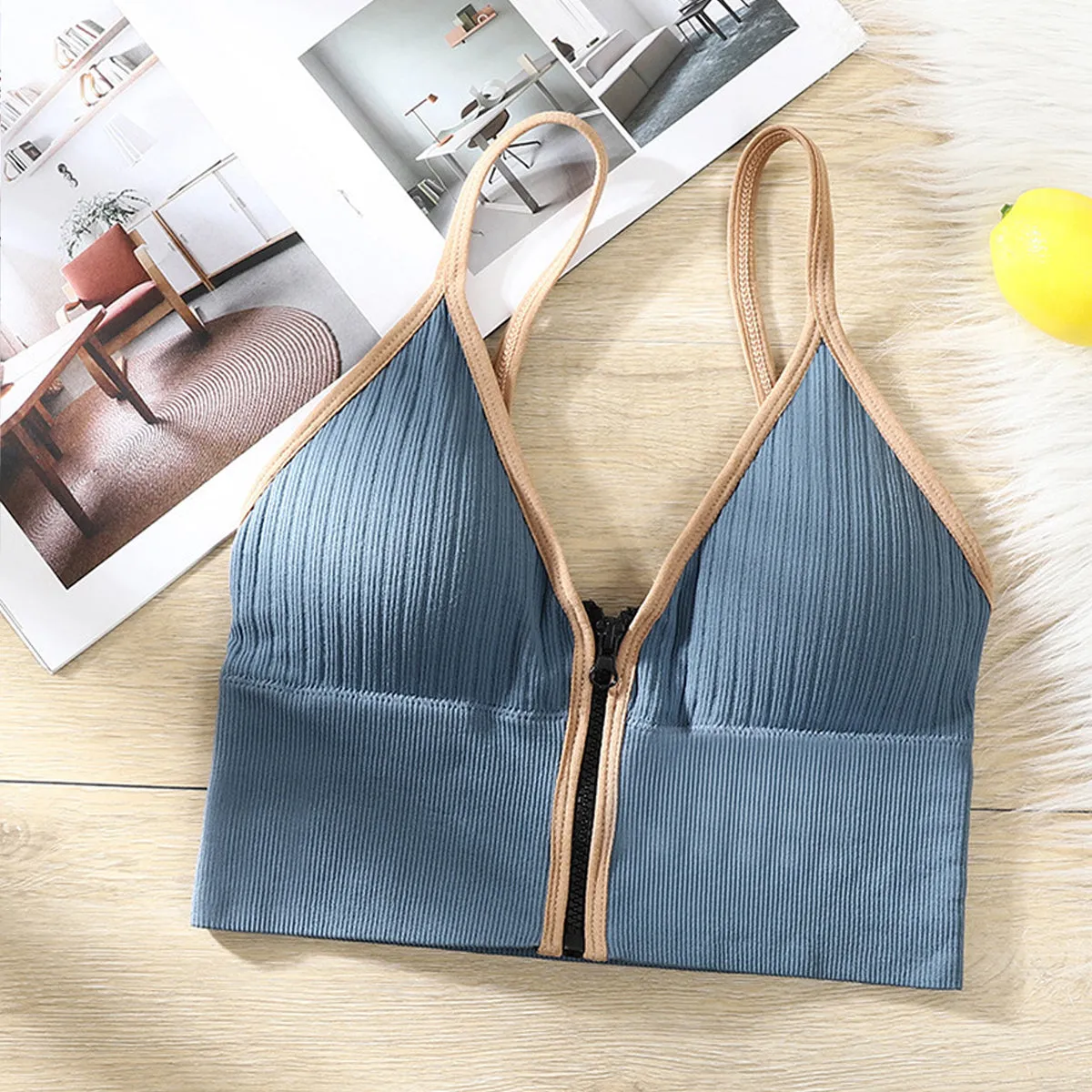 6 Pcs Women Front Zipper Bra Gym Camisole Top ZB24