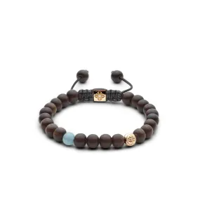 6mm Starter Non-braided Charcoal Grey & Brown 18K Gold Bracelet w. Diamond & Aquamarine