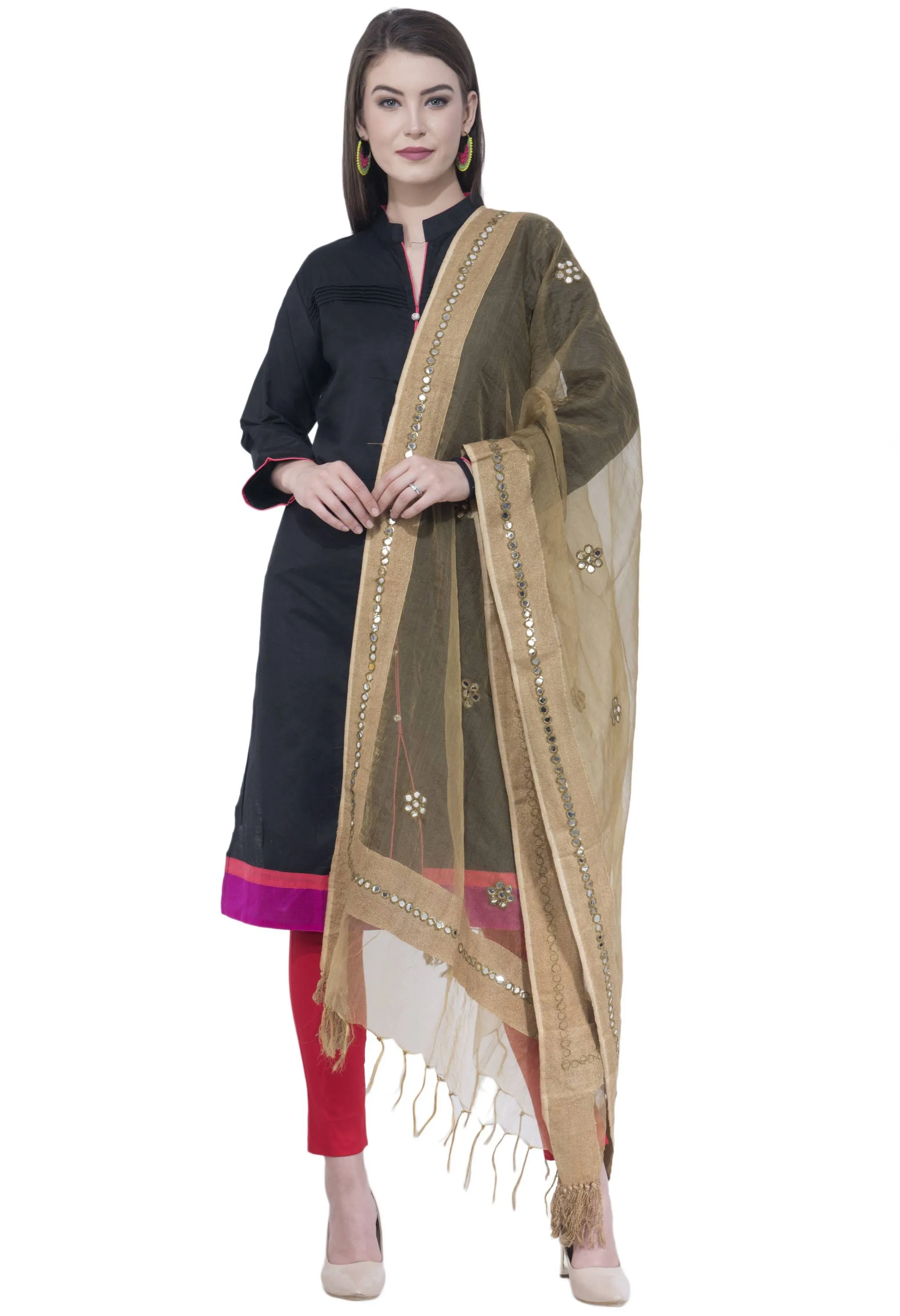 A R SILK Golden Color Fancy Silk Dupattas and Chunnis