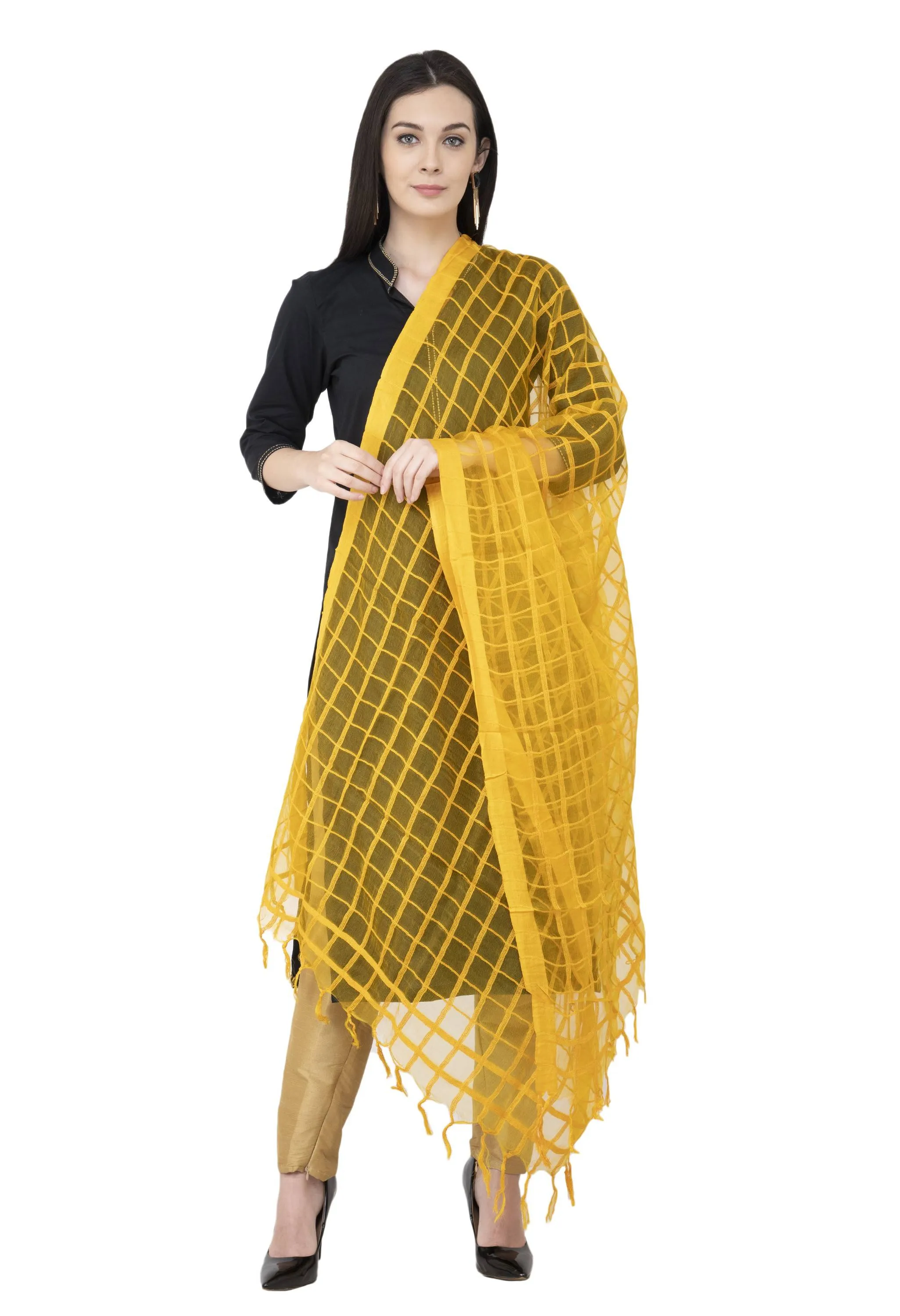 A R SILK Golden Color Fancy Silk Dupattas and Chunnis