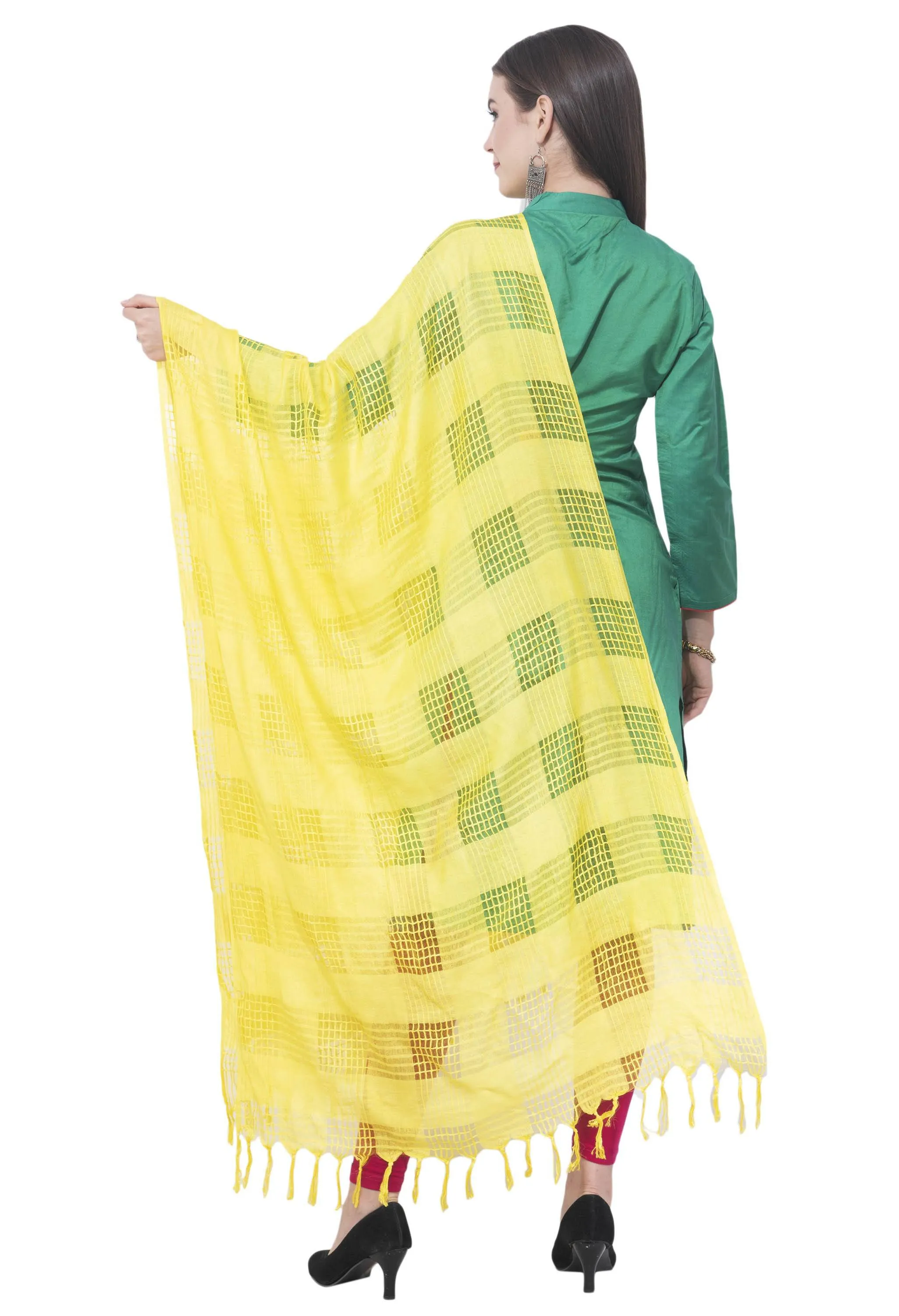 A R SILK Lemon Color Window square Cotton Dupattas and Chunnis