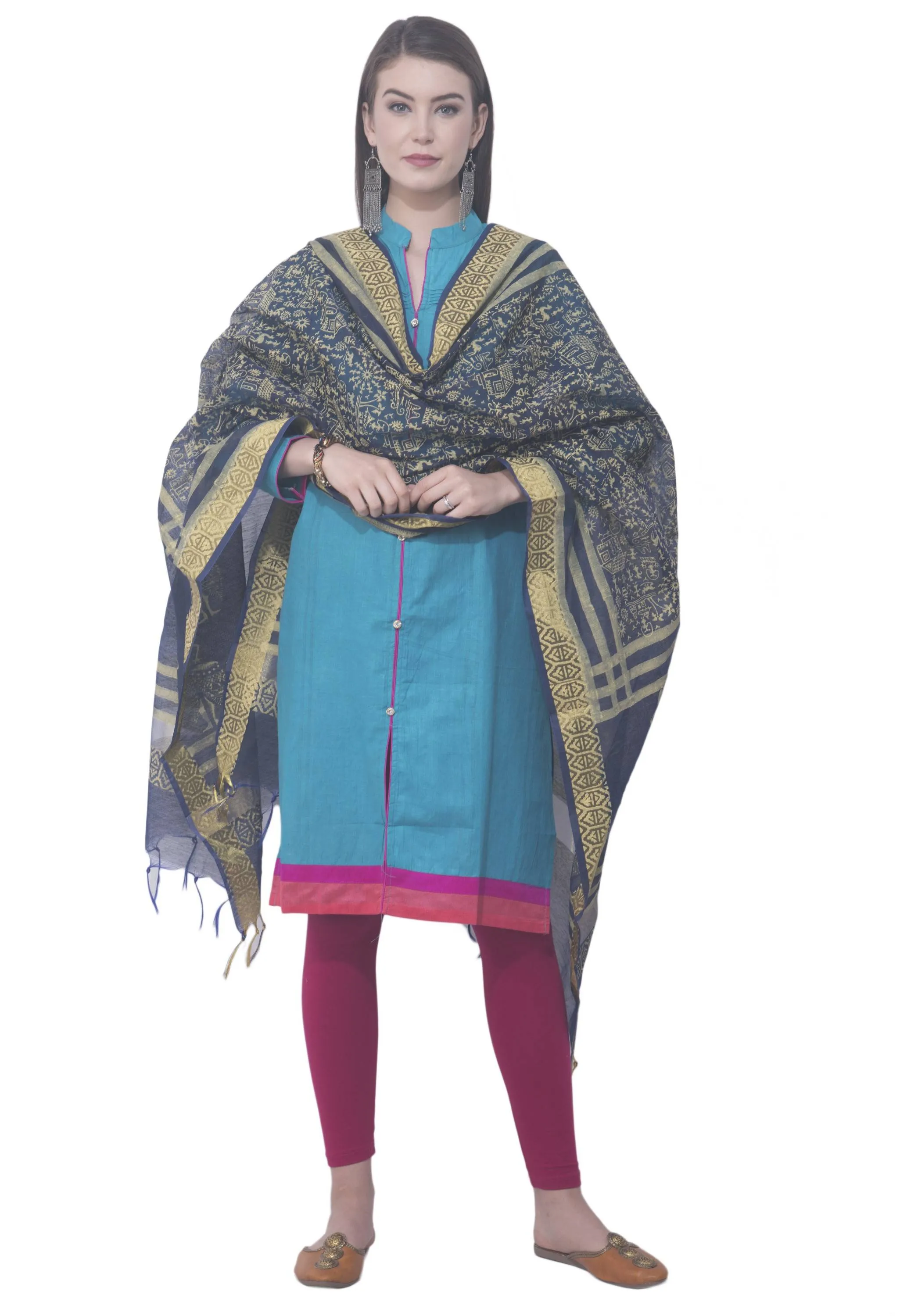 A R SILK Navy blue Color Chanderi block print Chanderi cotton Dupattas and Chunnis