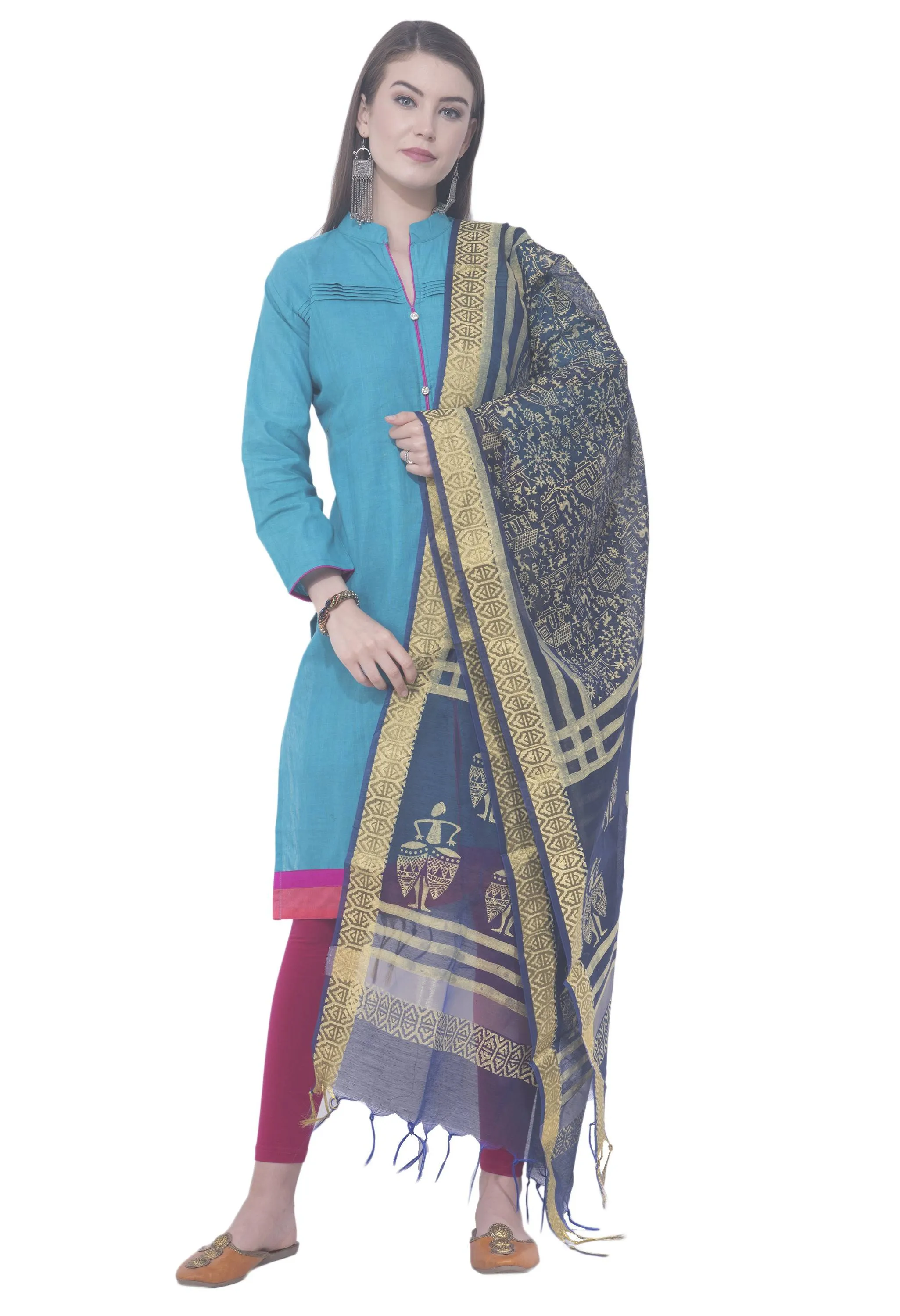 A R SILK Navy blue Color Chanderi block print Chanderi cotton Dupattas and Chunnis