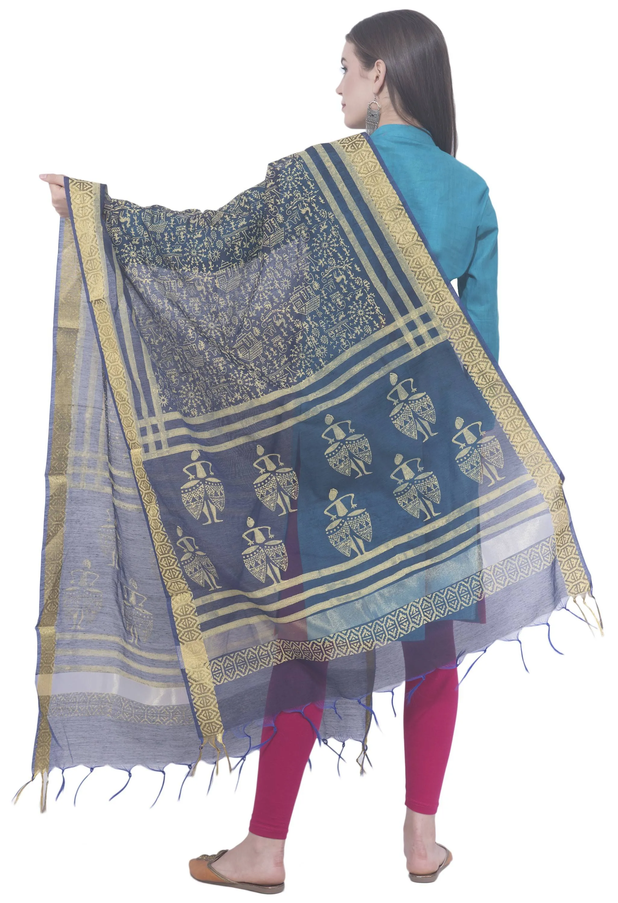 A R SILK Navy blue Color Chanderi block print Chanderi cotton Dupattas and Chunnis