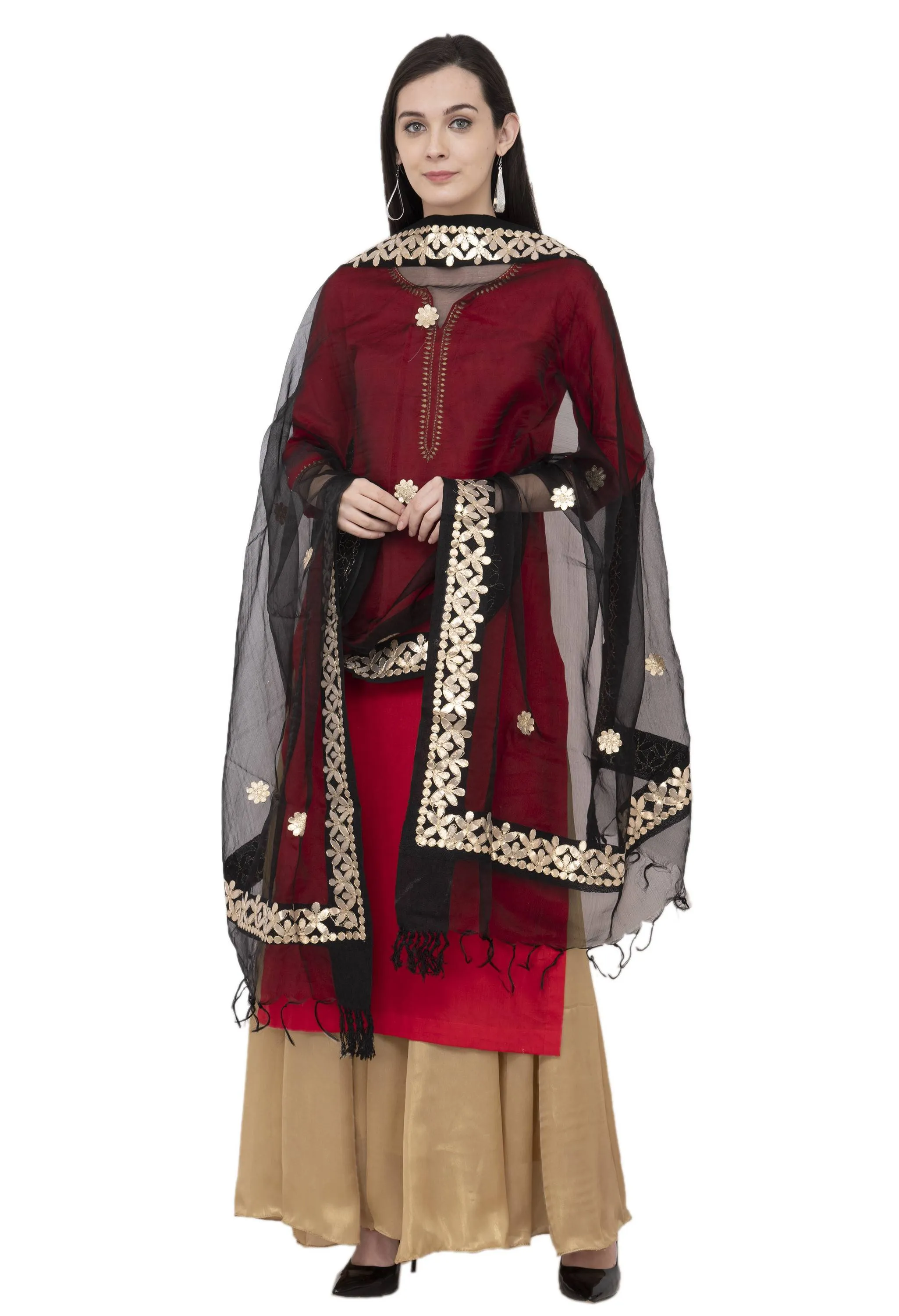 A R Silk Orgenza Gota patti Fancy Dupatta Color Black Dupatta or Chunni