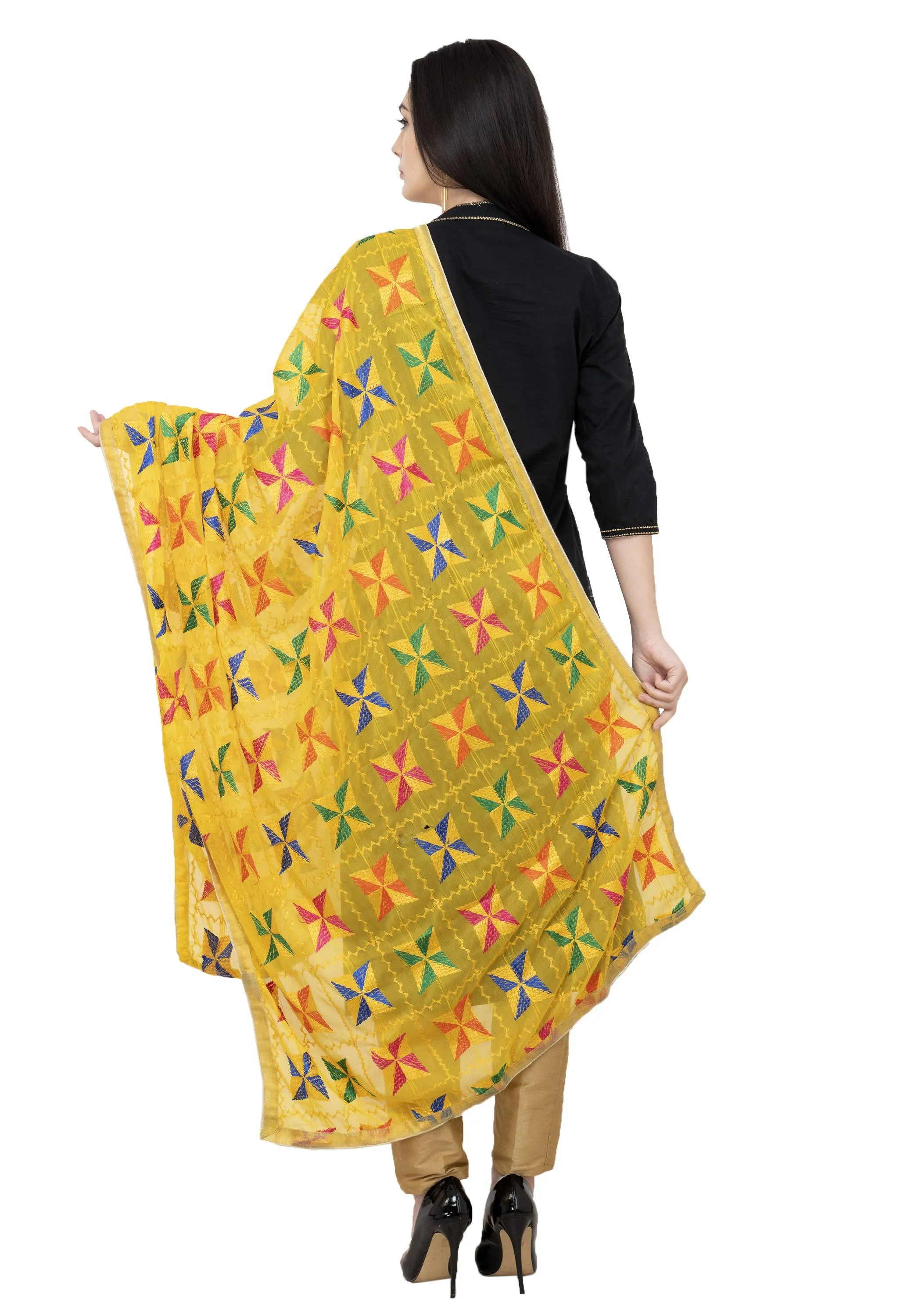 A R Silk Pakka Phulkari Fancy Dupatta Color Yelllow Dupatta or Chunni