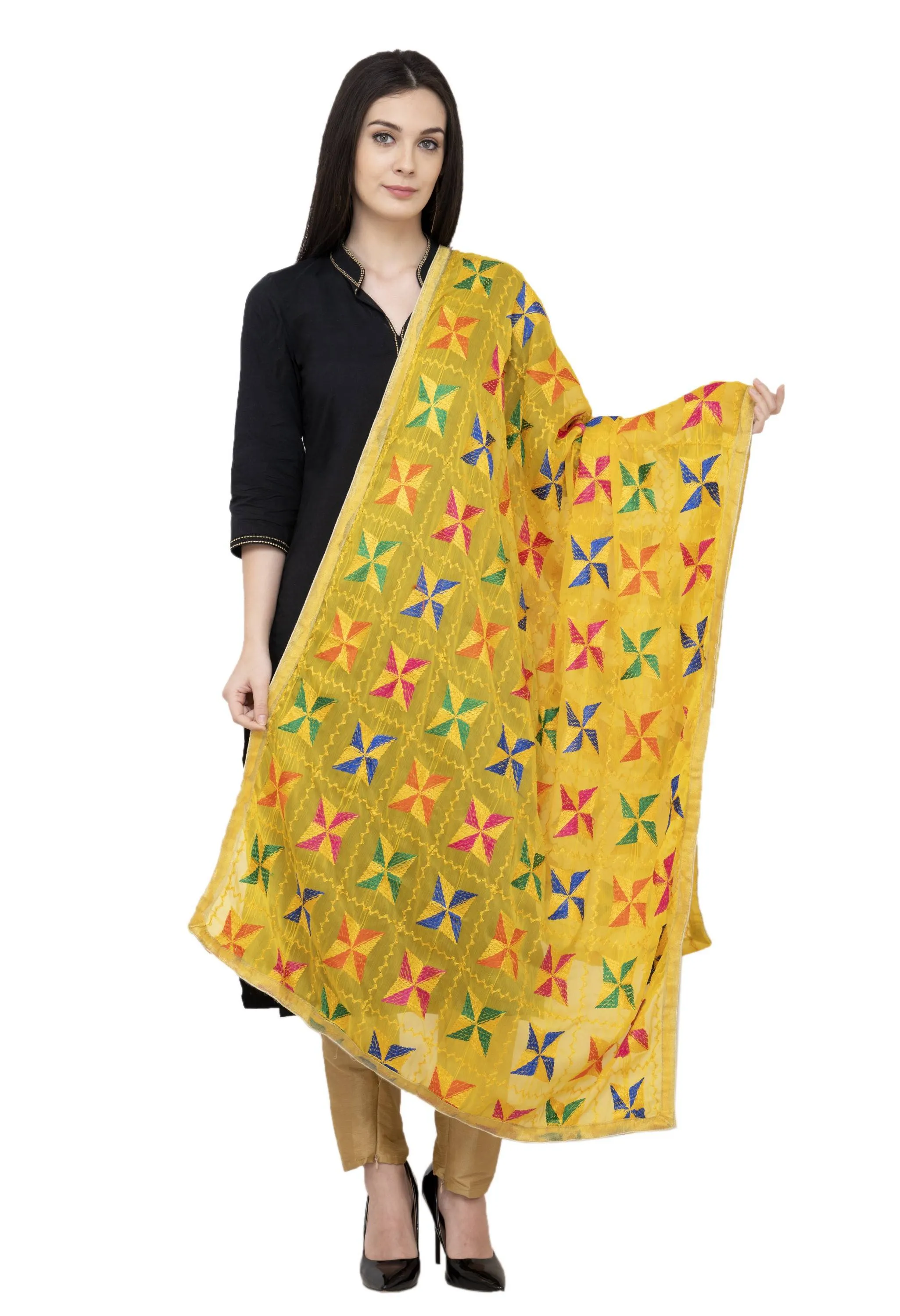 A R Silk Pakka Phulkari Fancy Dupatta Color Yelllow Dupatta or Chunni