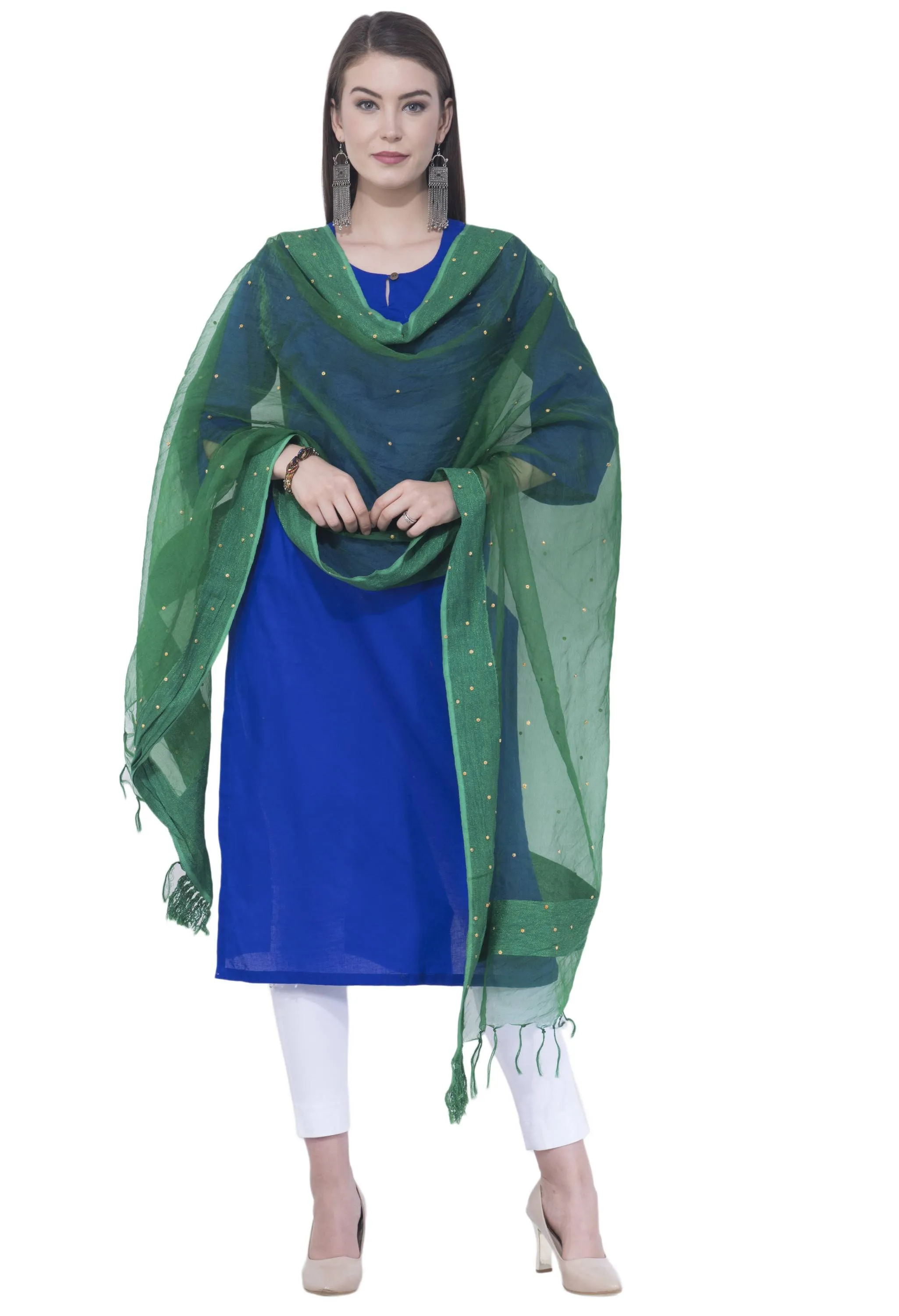 A R SILK Rama green Color Chandna Orgenza cotton Dupattas and Chunnis