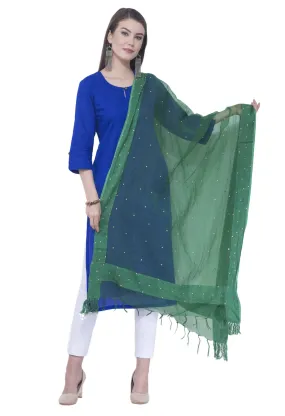 A R SILK Rama green Color Chandna Orgenza cotton Dupattas and Chunnis