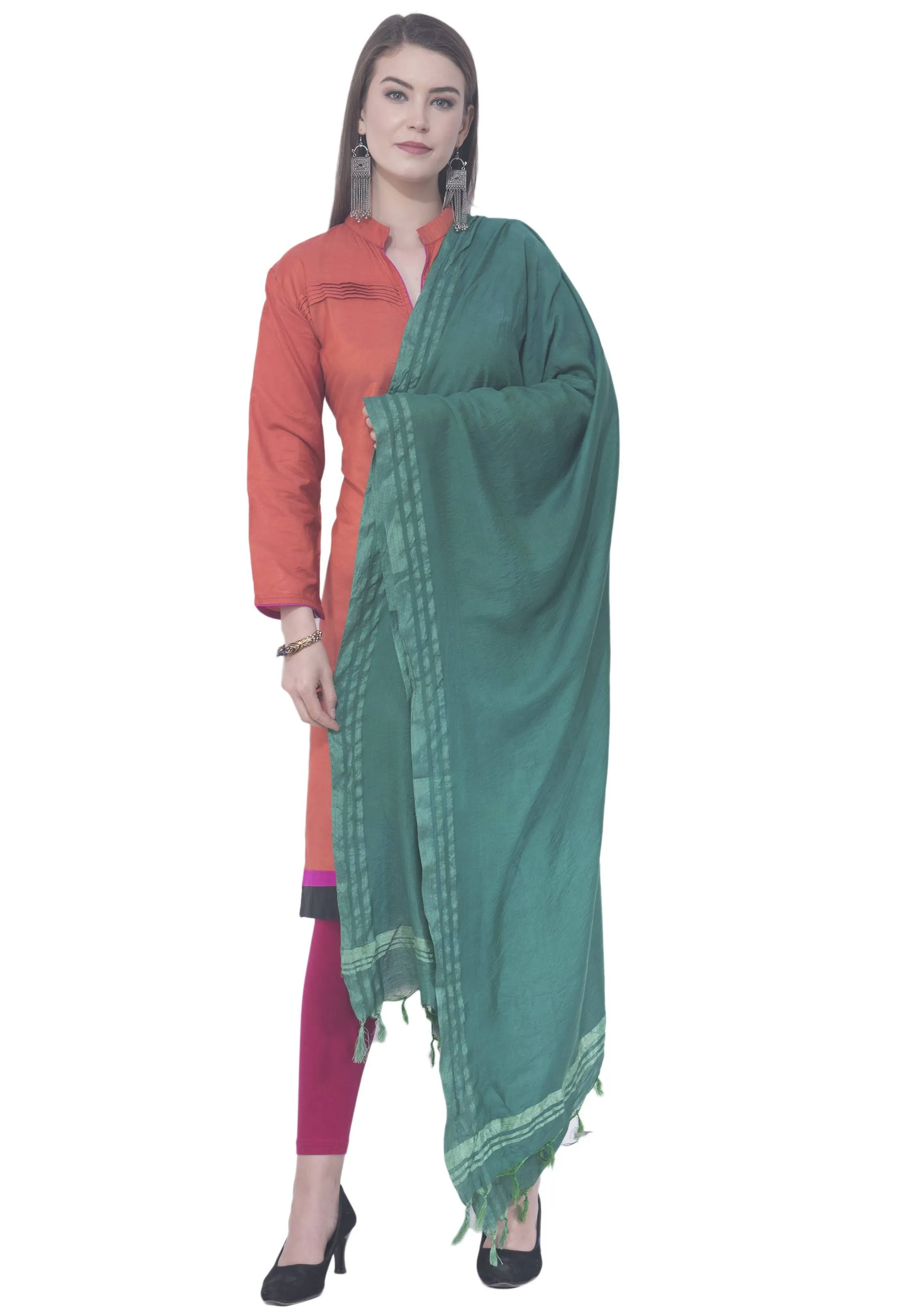 A R SILK Rama green Color Golden border Cotton Dupattas and Chunnis