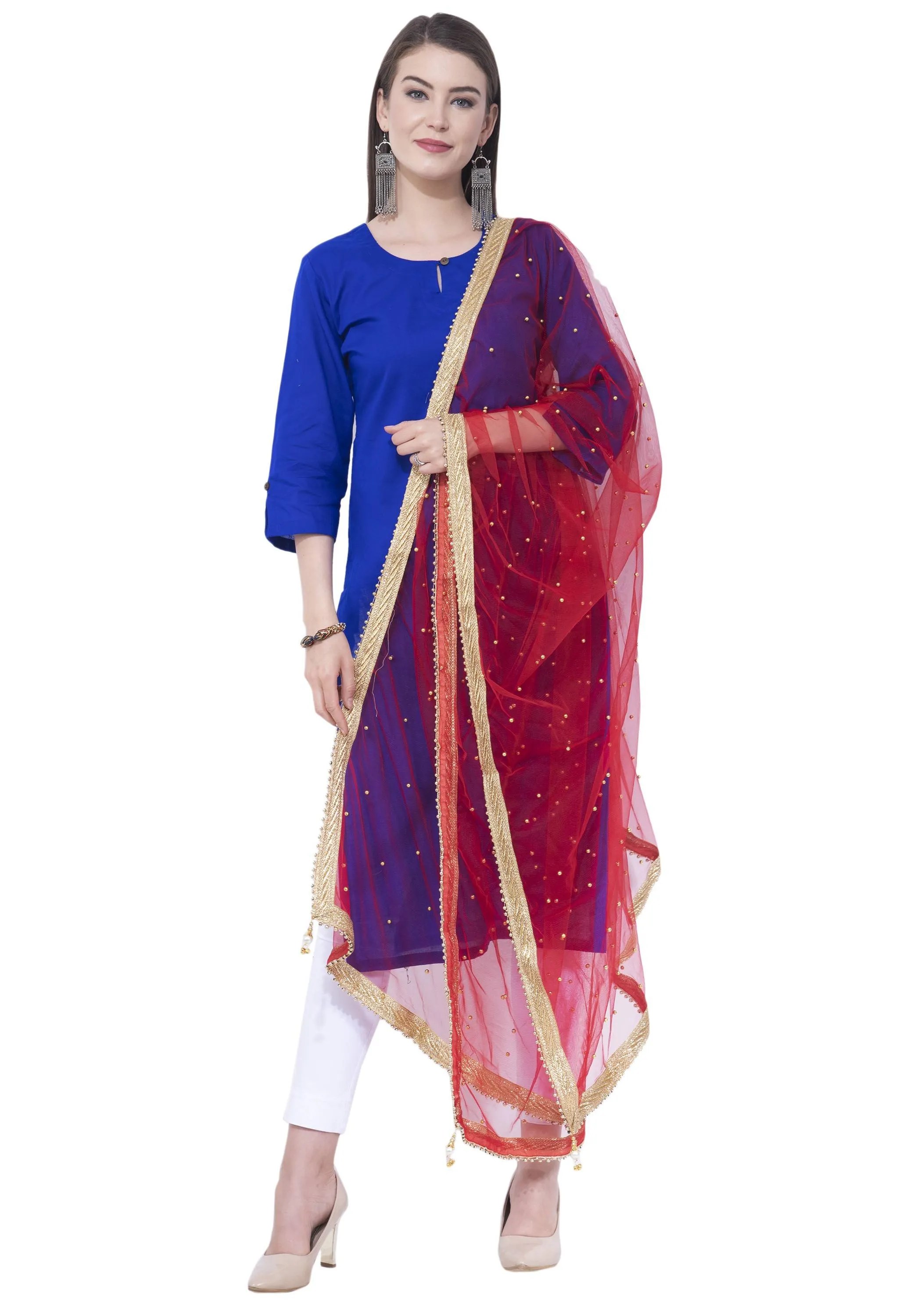 A R SILK Red Color Net moti Net Dupattas and Chunnis