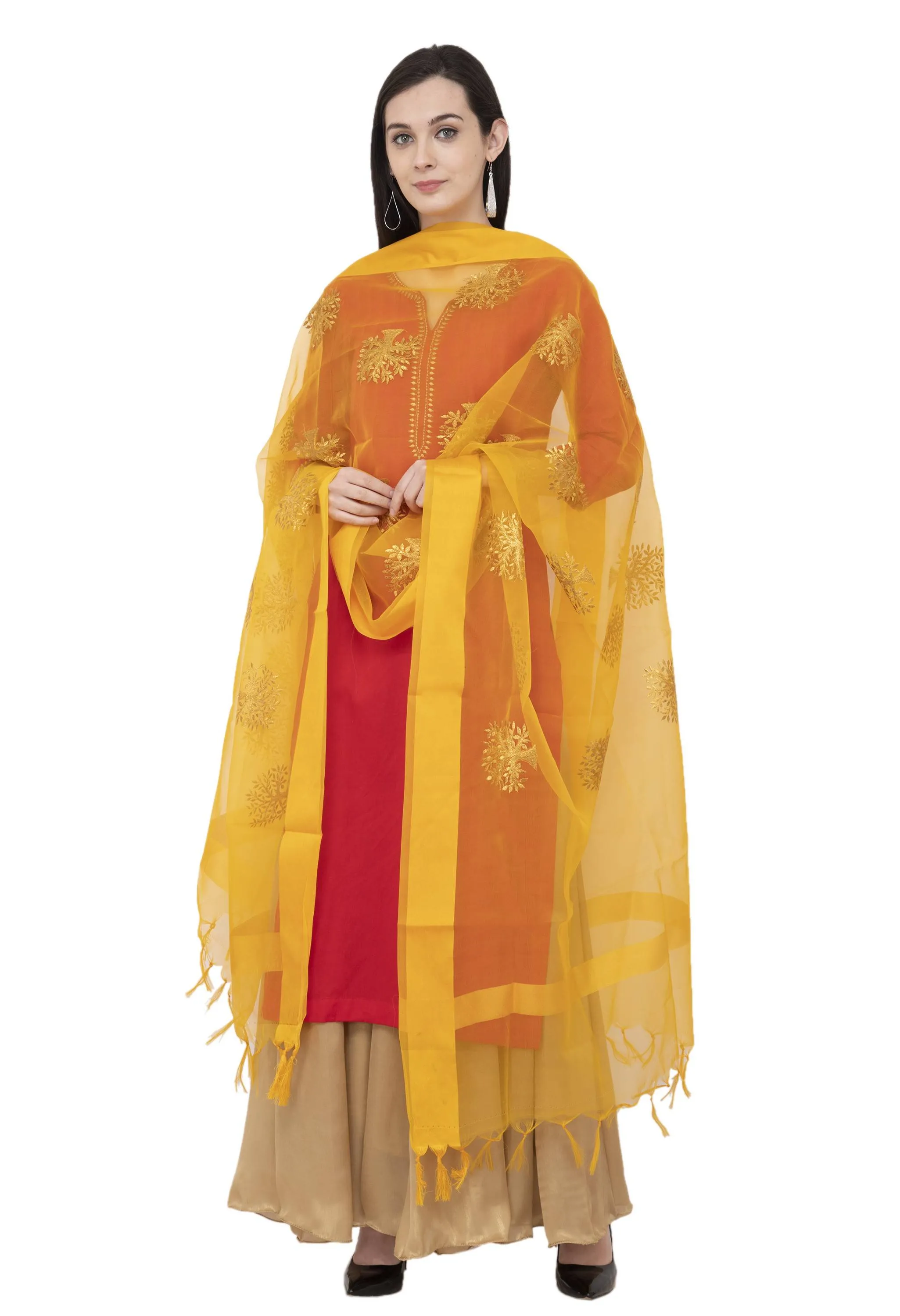 A R Silk TISSUE ZARI EMB. Fancy Dupatta Color Yelllow Dupatta or Chunni