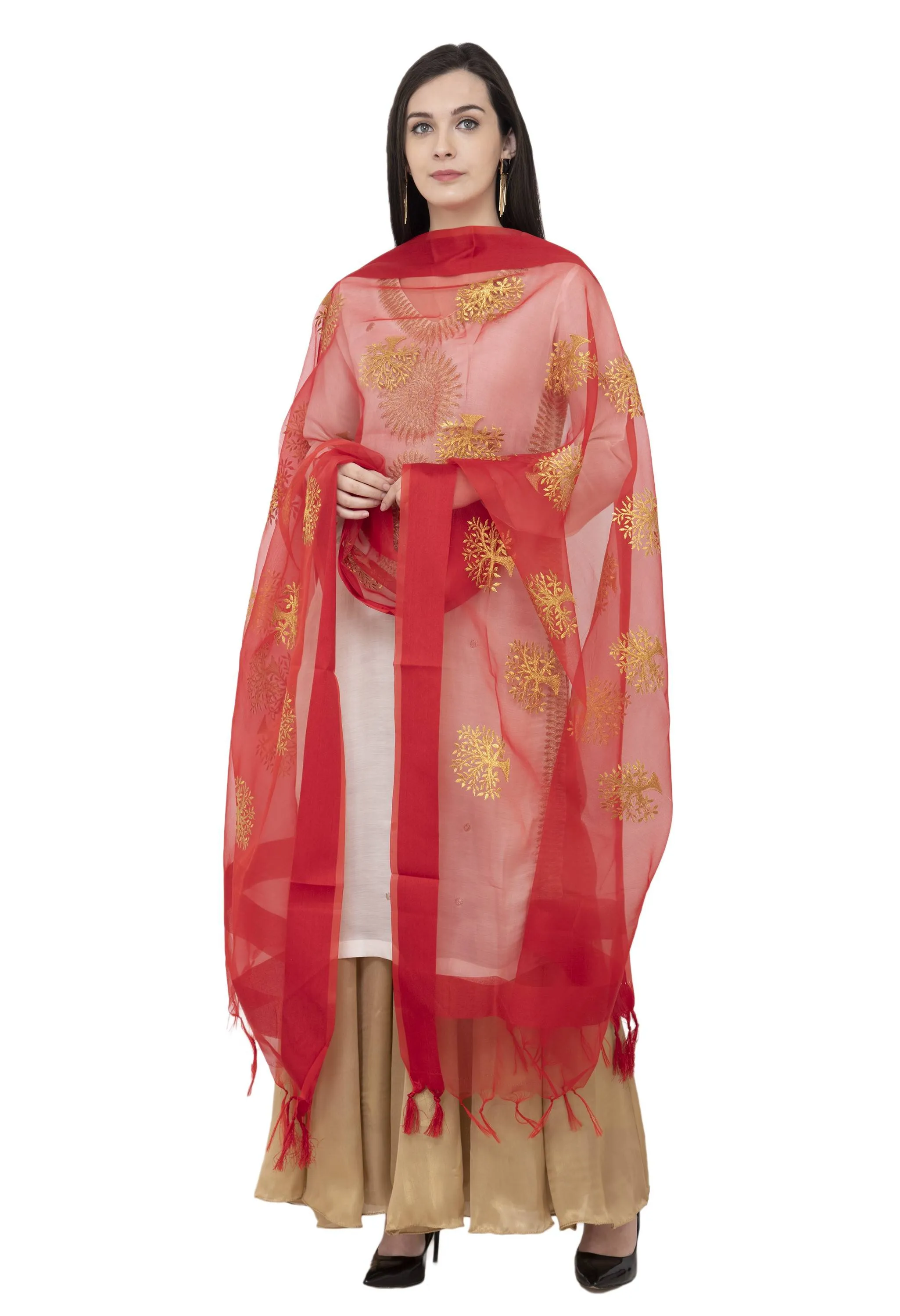 A R SILK TISSUE ZARI EMB. Fancy Dupatta Mehroon Color Dupatta or Chunni