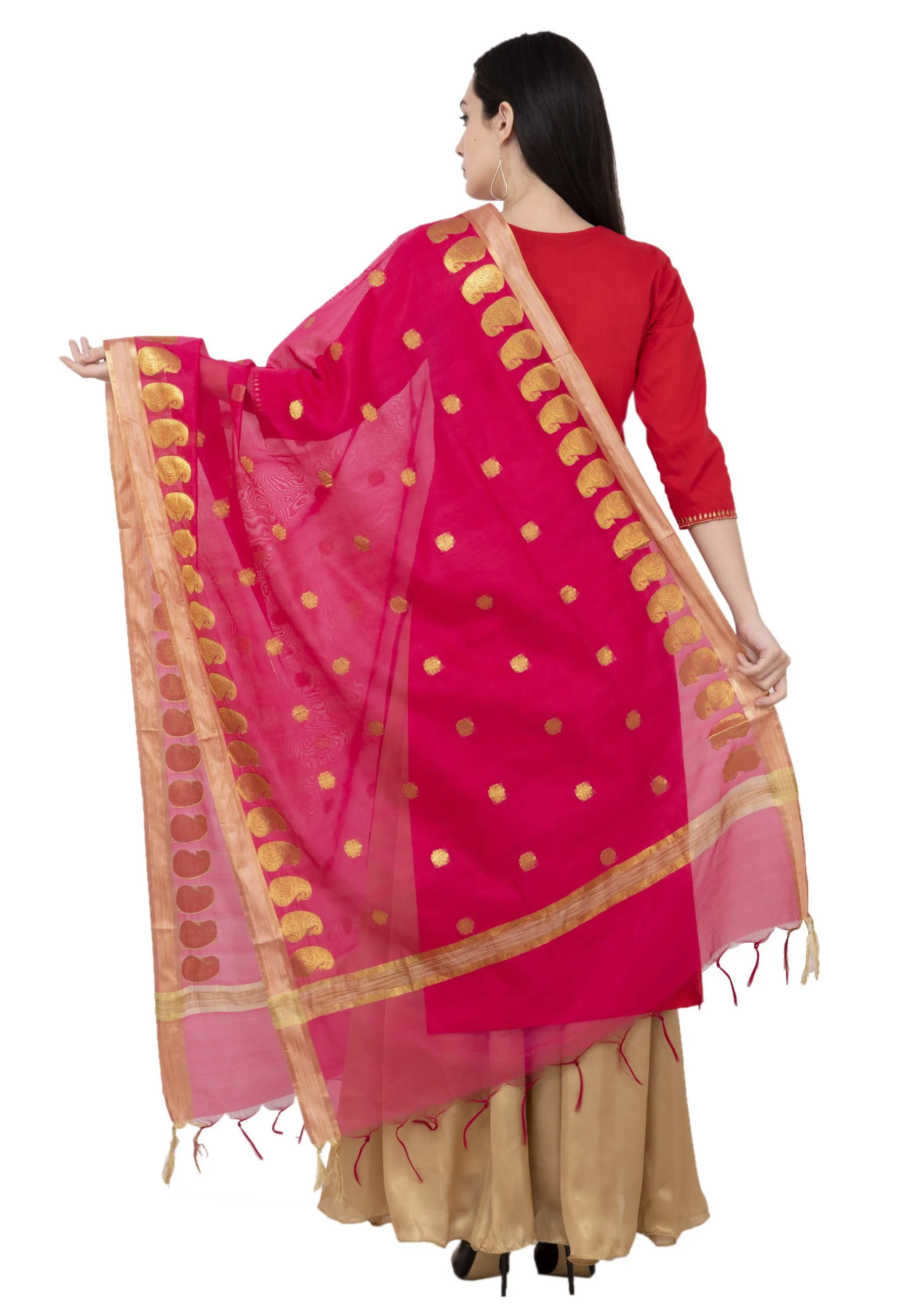 A R Silk VNS Ambi Booti Fancy Dupatta Color Rani Dupatta or Chunni