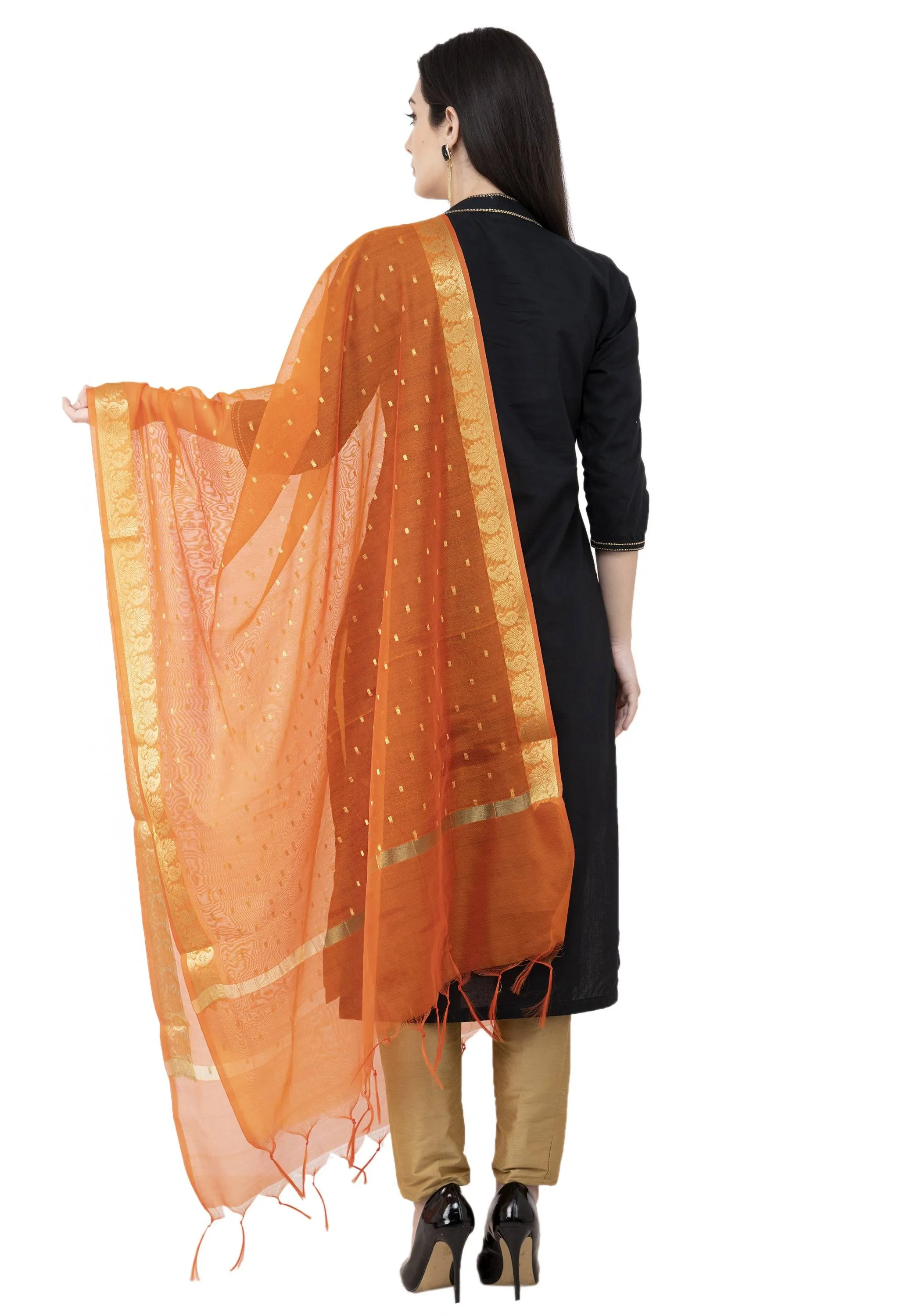 A R SILK VNS Border Buti Fancy Dupatta Orange Color Dupatta or Chunni