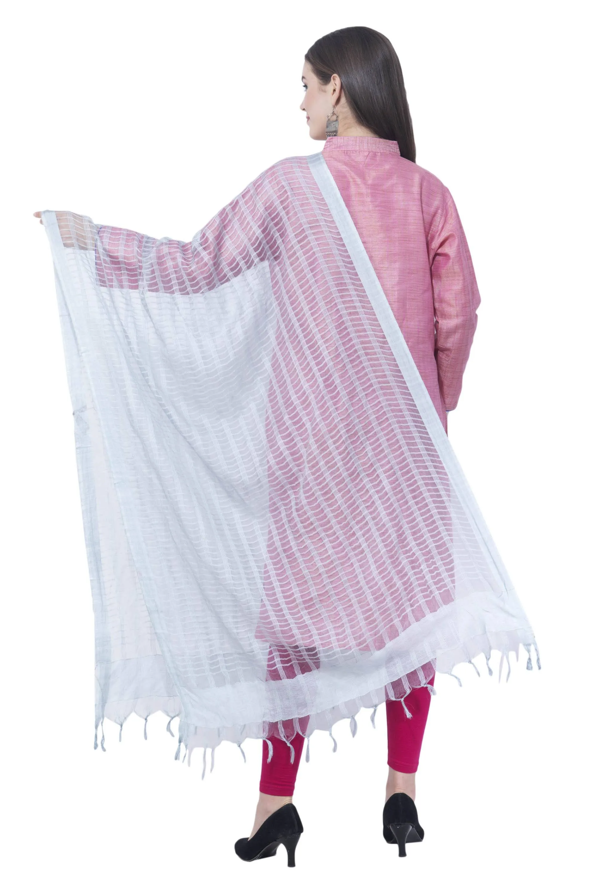 A R SILK White Color Regular dupatta Cota cotton Dupattas and Chunnis