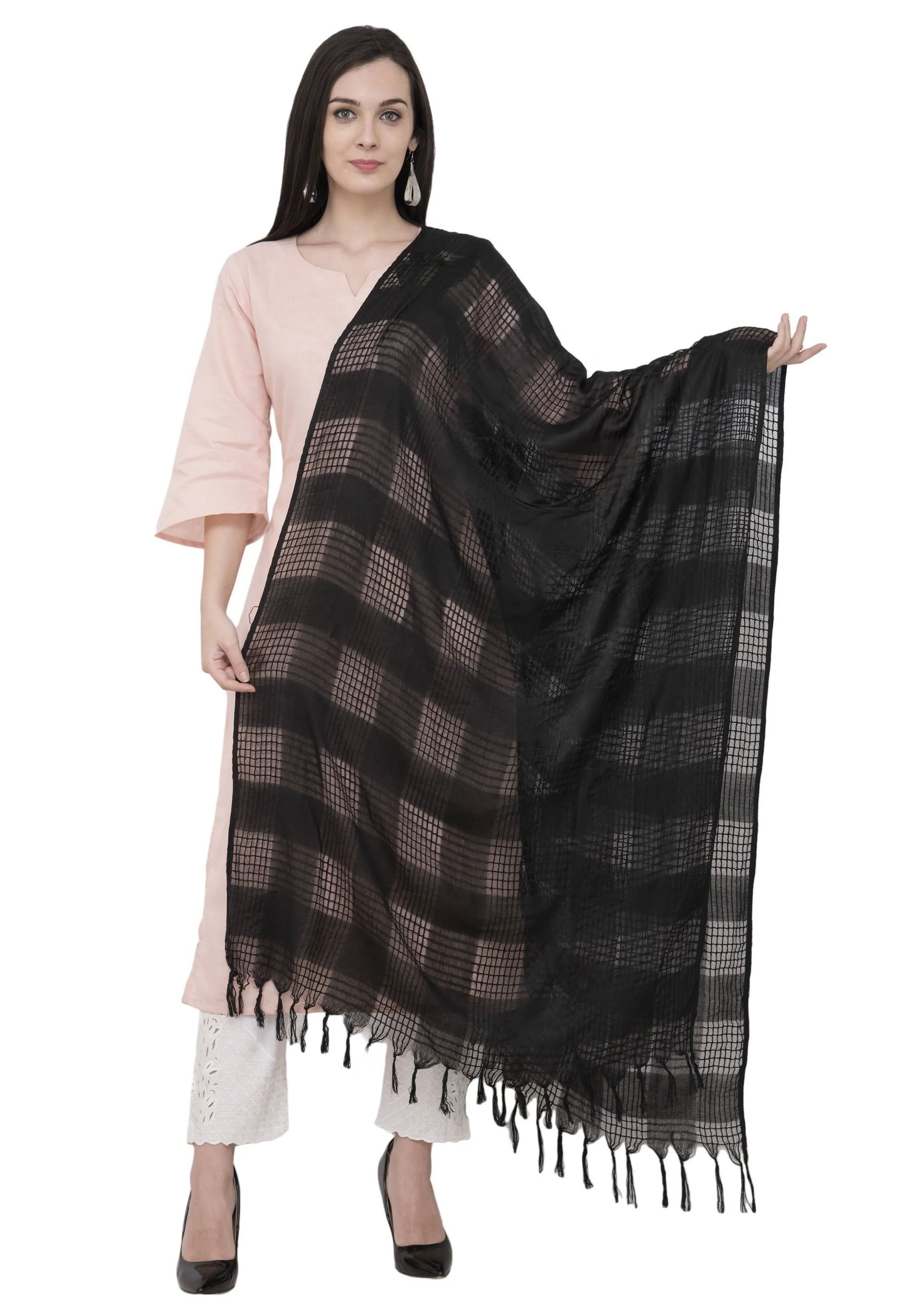 A R Silk Window Square Regular Dupatta Color Black Dupatta or Chunni