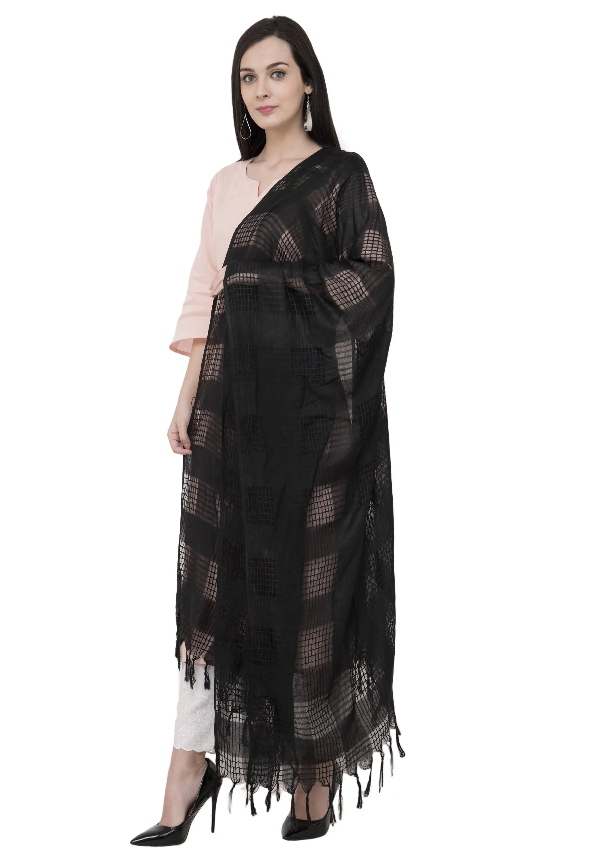 A R Silk Window Square Regular Dupatta Color Black Dupatta or Chunni