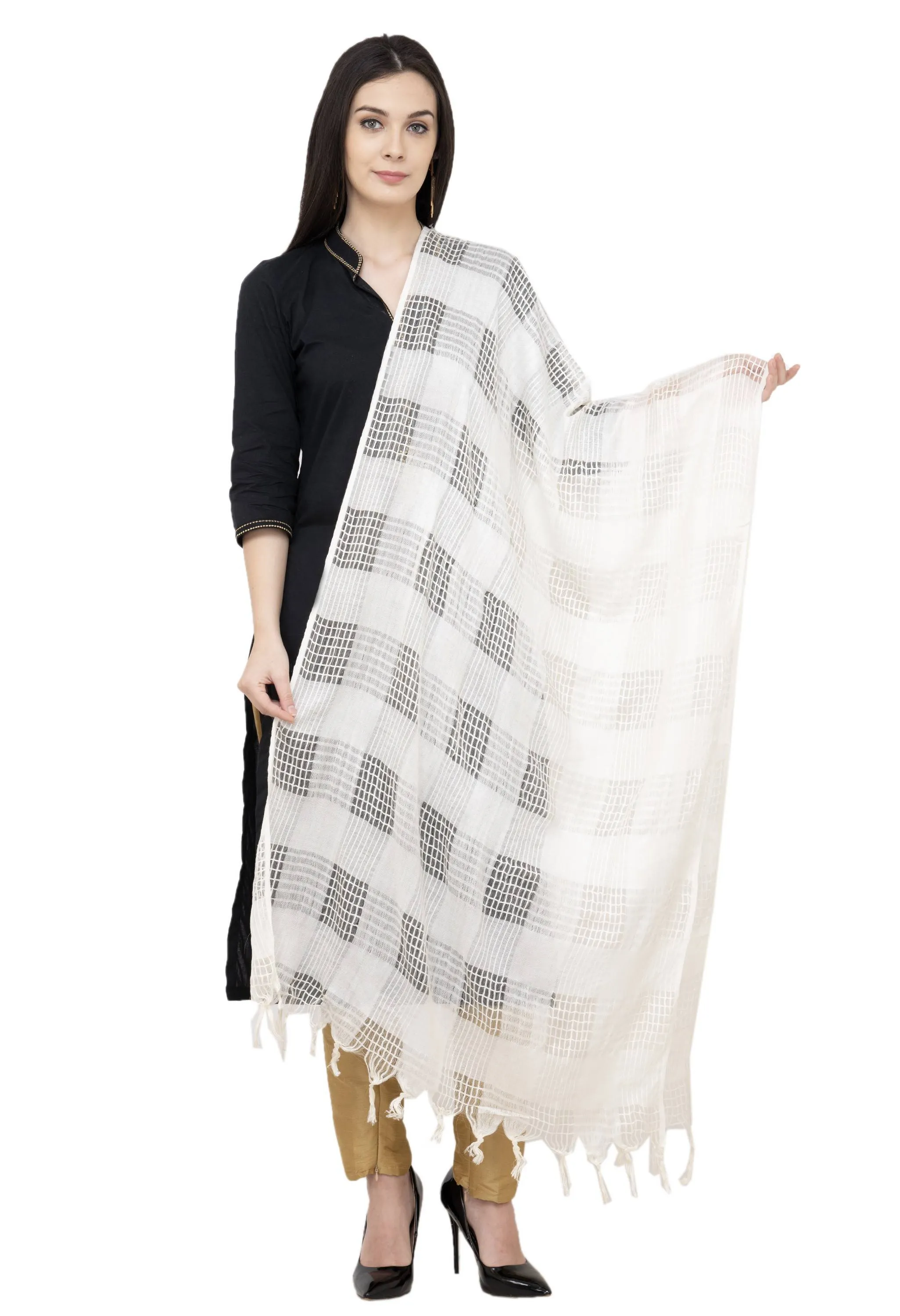 A R Silk Window Square Regular Dupatta Color White Dupatta or Chunni