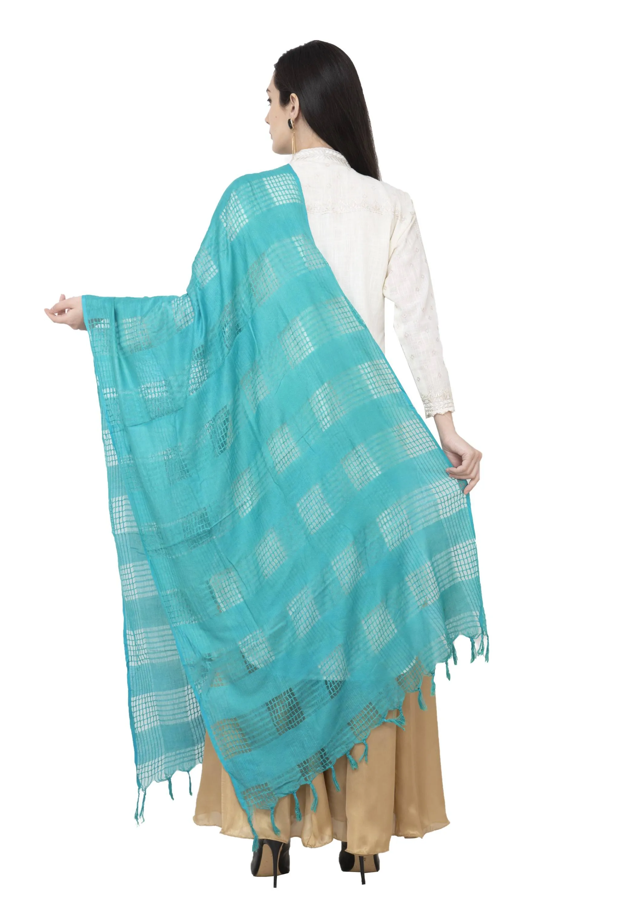 A R SILK Window Square Regular Dupatta Rama Green Color Dupatta or Chunni