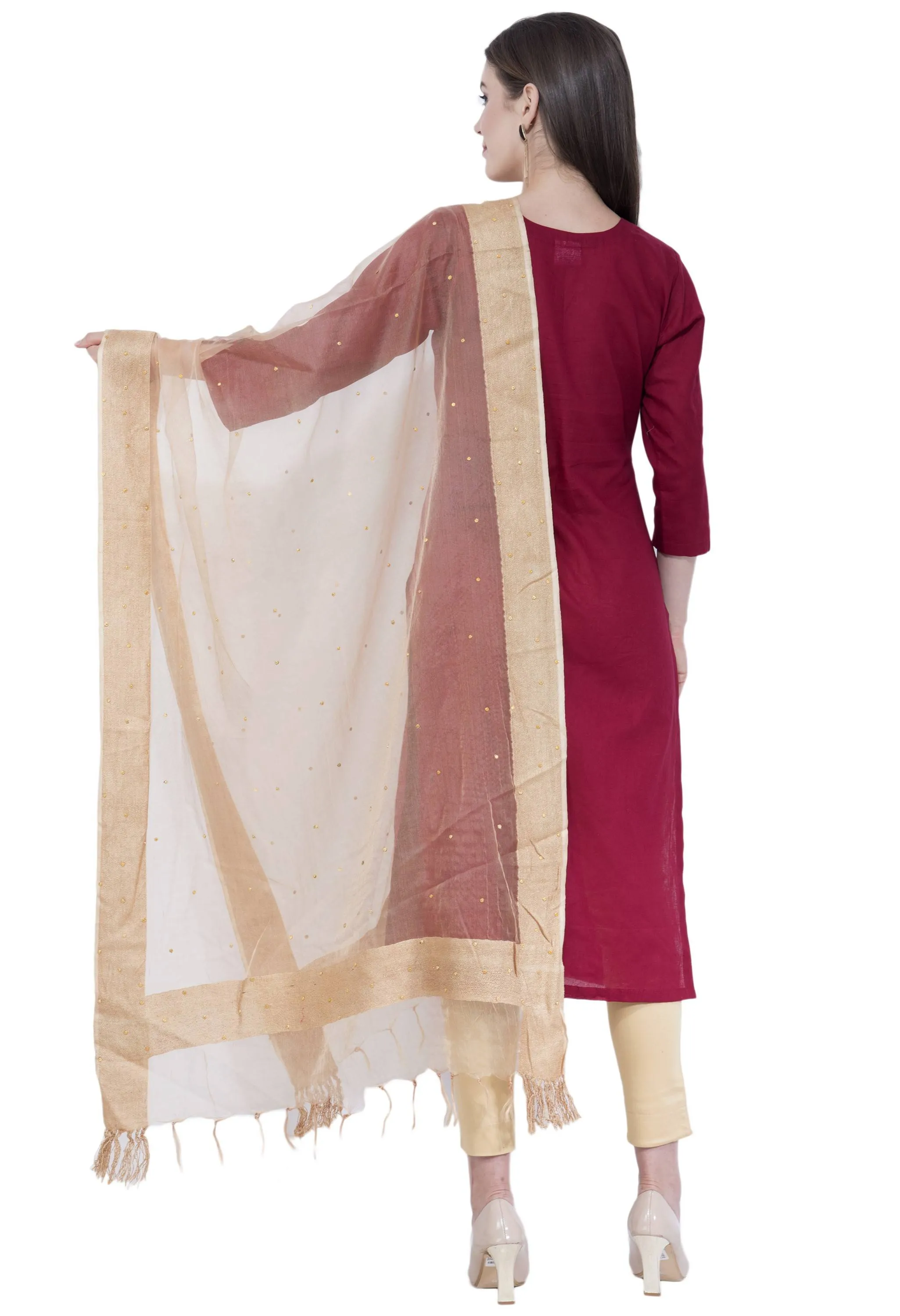 A R Silk Women's Stone Work Orgenza Cotton Golden Dupattas and Chunnis