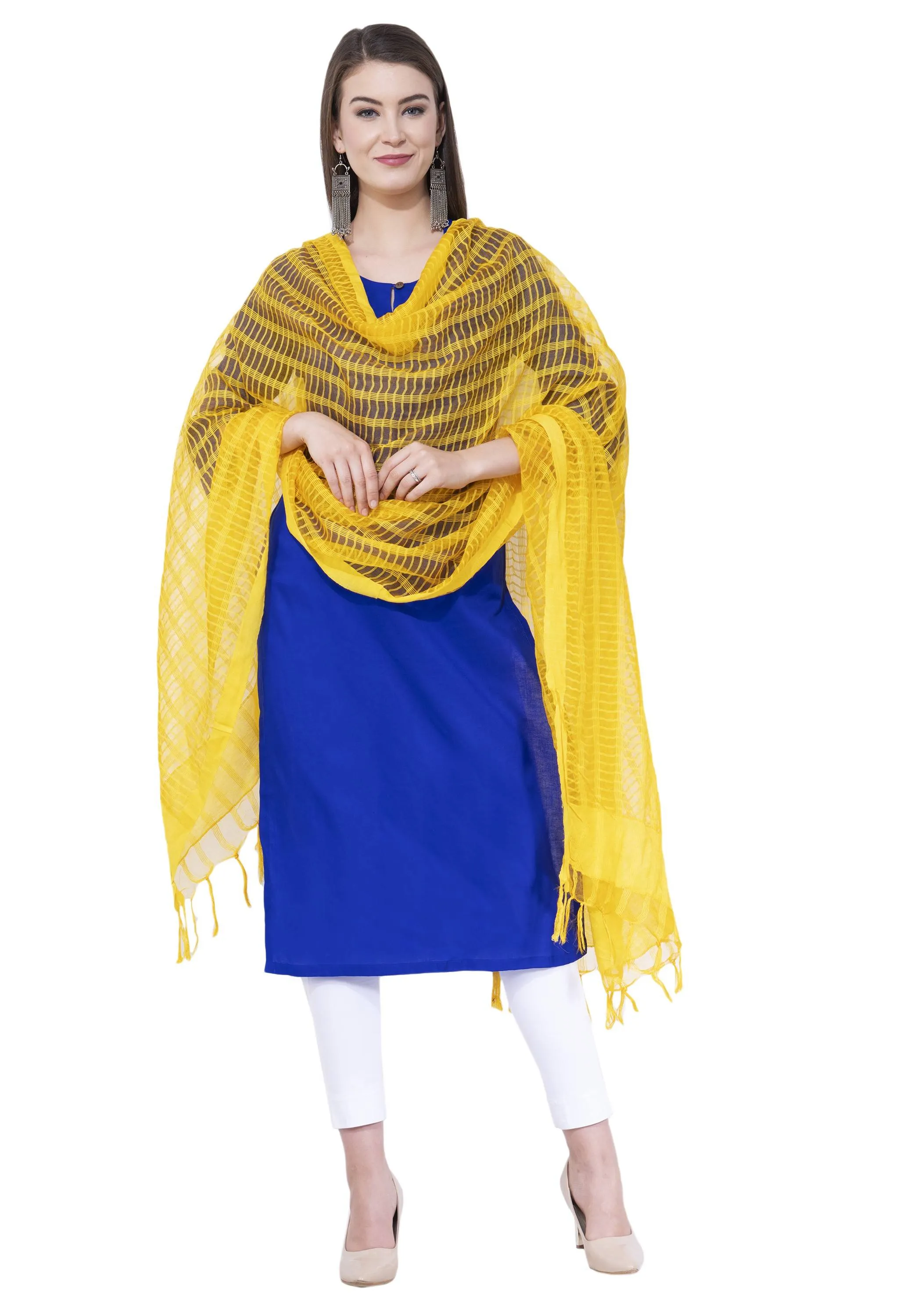 A R SILK Yellow Color Regular Cota cotton Dupattas and Chunnis