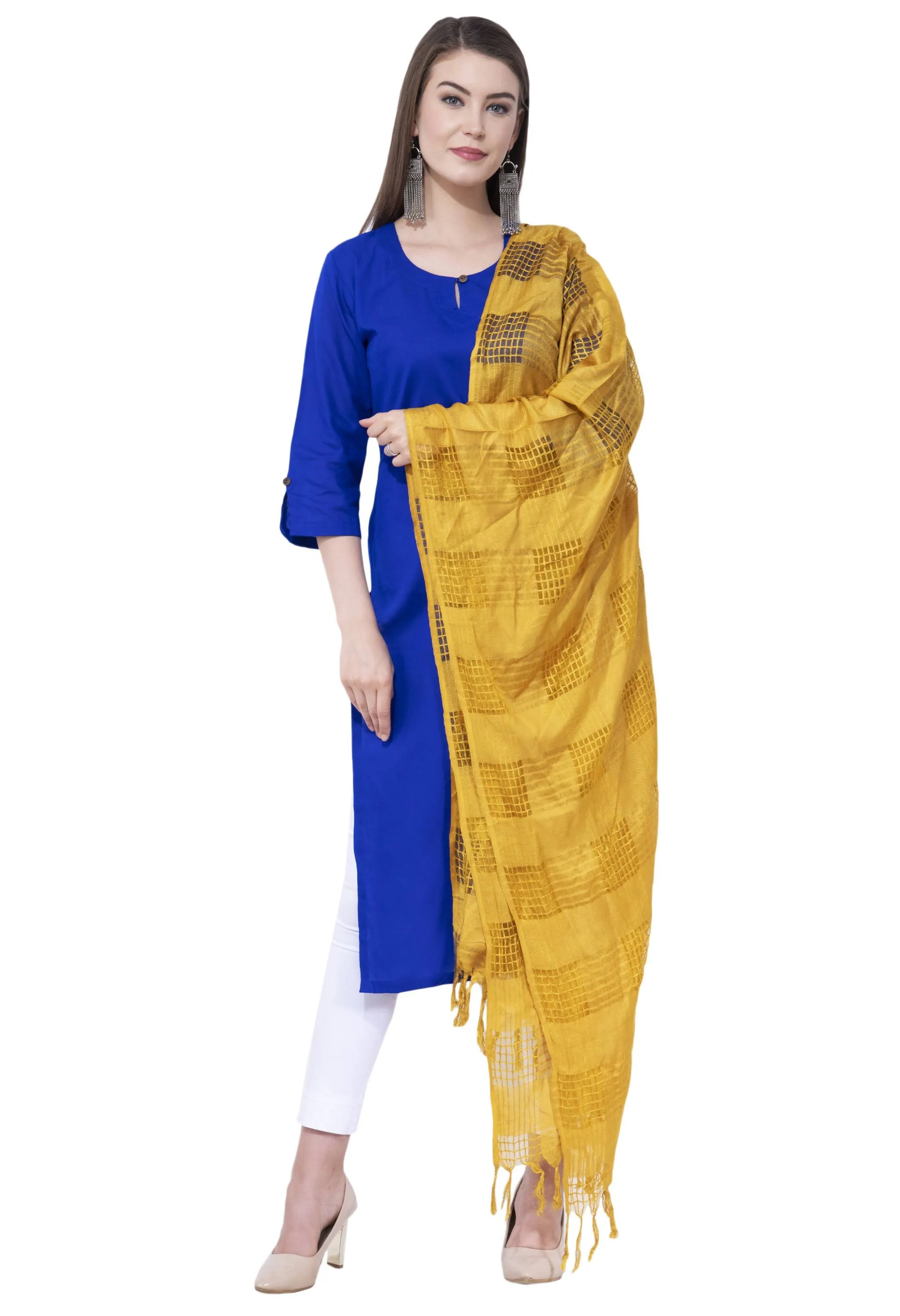 A R SILK Yellow Color Window square Cotton Dupattas and Chunnis