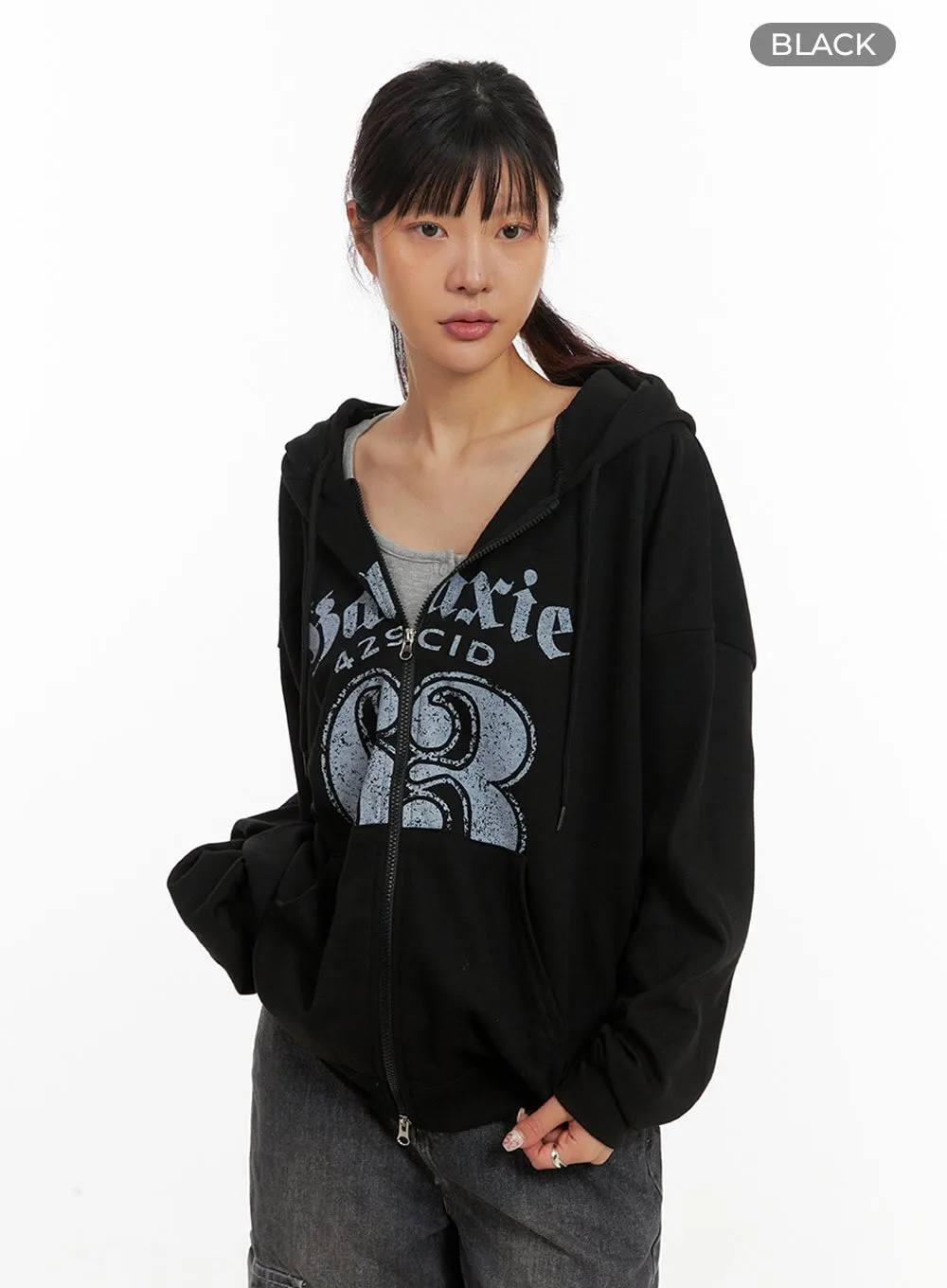 Acubi Graphic Oversized Zip-Up Hoodie IY410