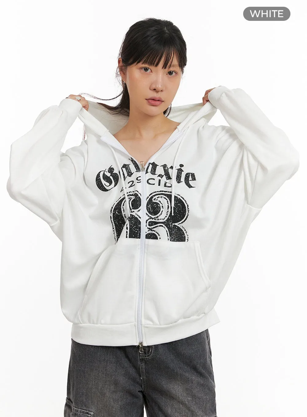 Acubi Graphic Oversized Zip-Up Hoodie IY410