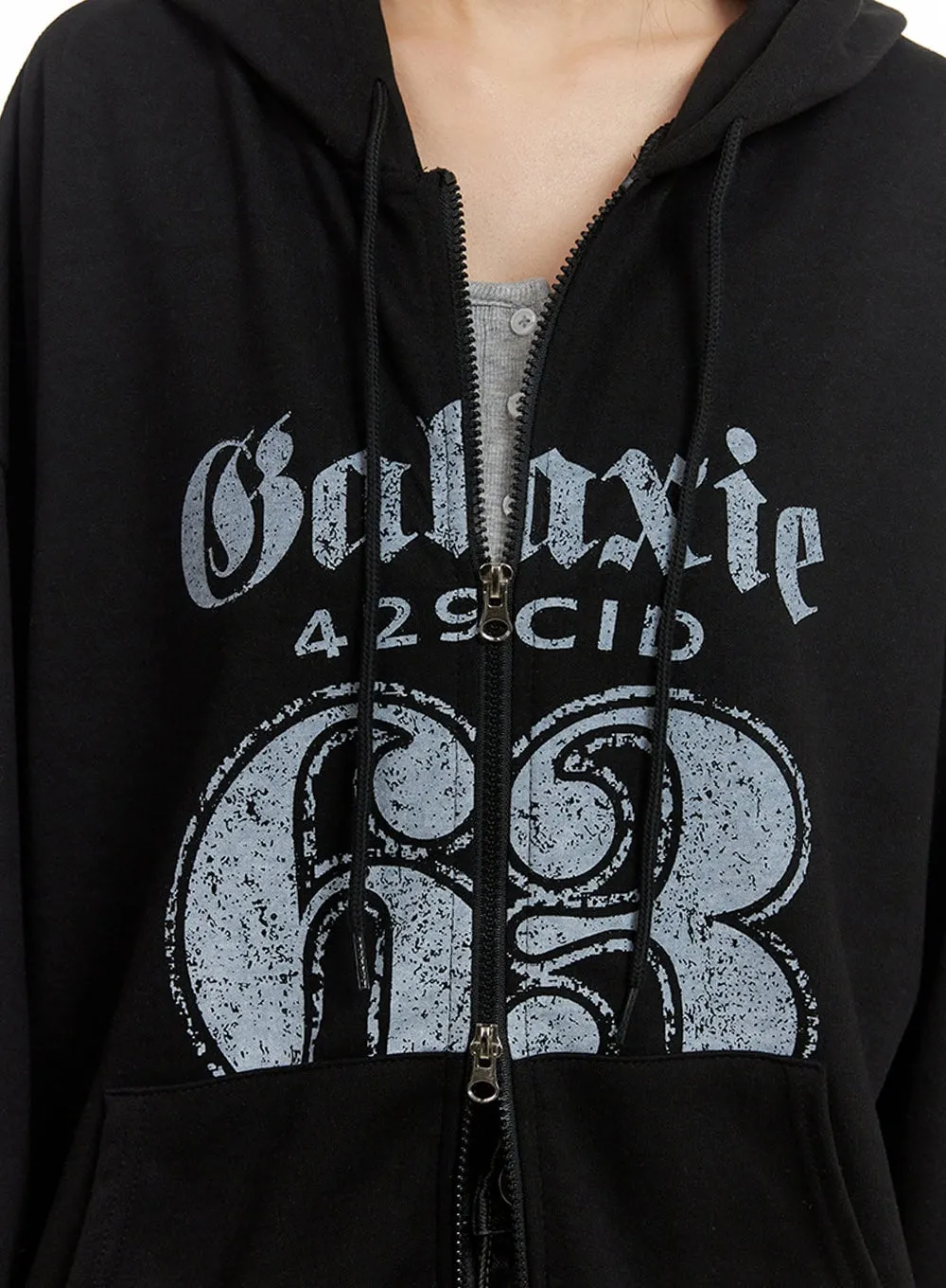 Acubi Graphic Oversized Zip-Up Hoodie IY410