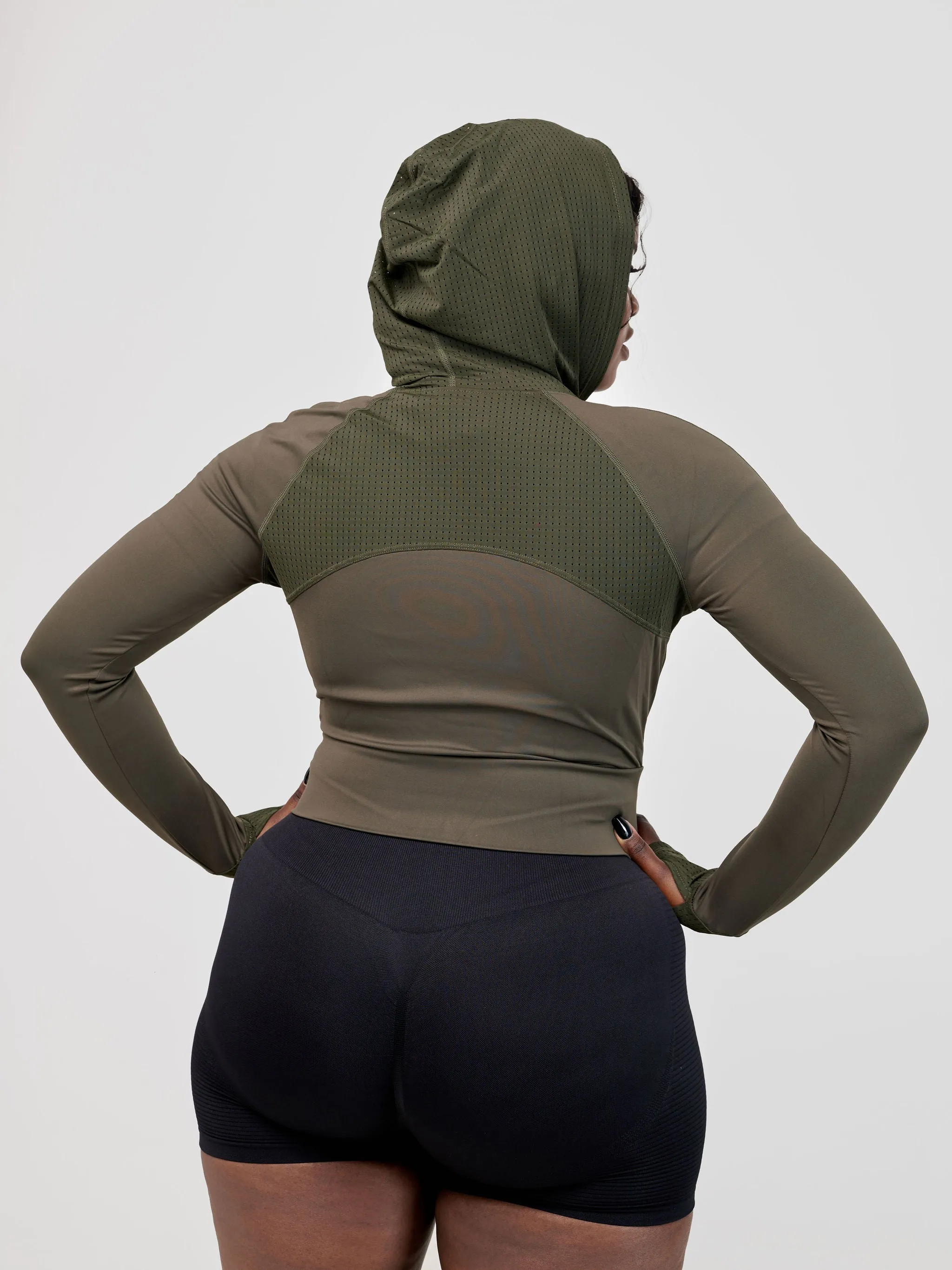 Ava Fitness Long Sleeved Zipper Top - Army Green