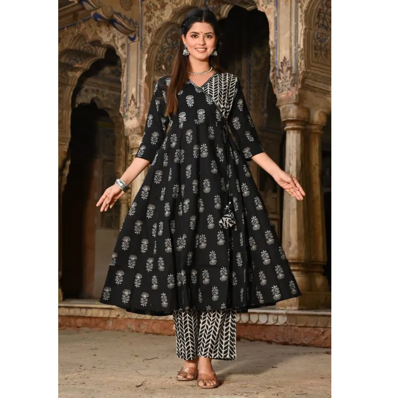 Beautiful Women Anarkali Cotton Kurti Pant Dupatta set