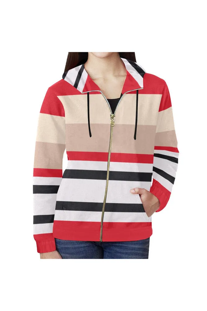 Black White Red & Nude Full Zip Hoodie for Women