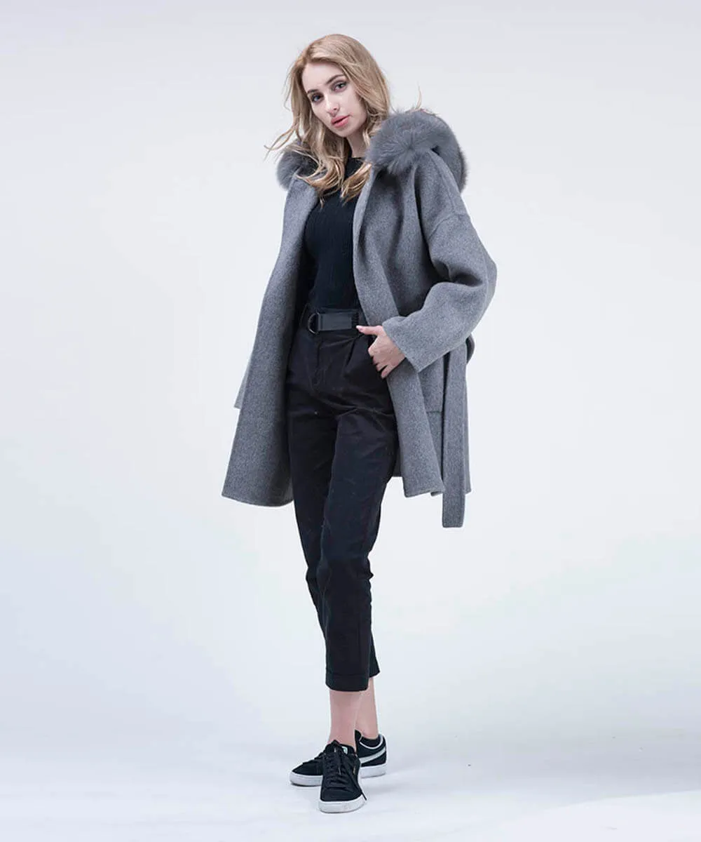 Cashmire Wool Fox Fur Coat