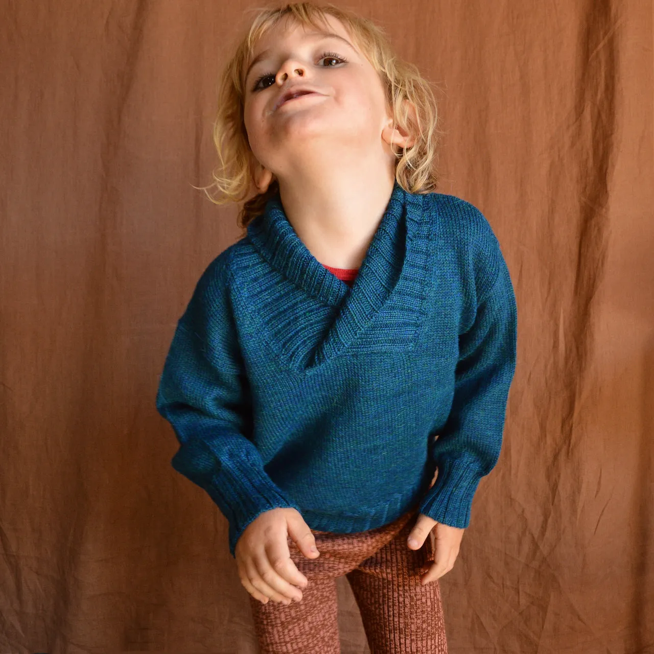 Charlie Sweater in Baby Alpaca - Light Peacock (3-6y)