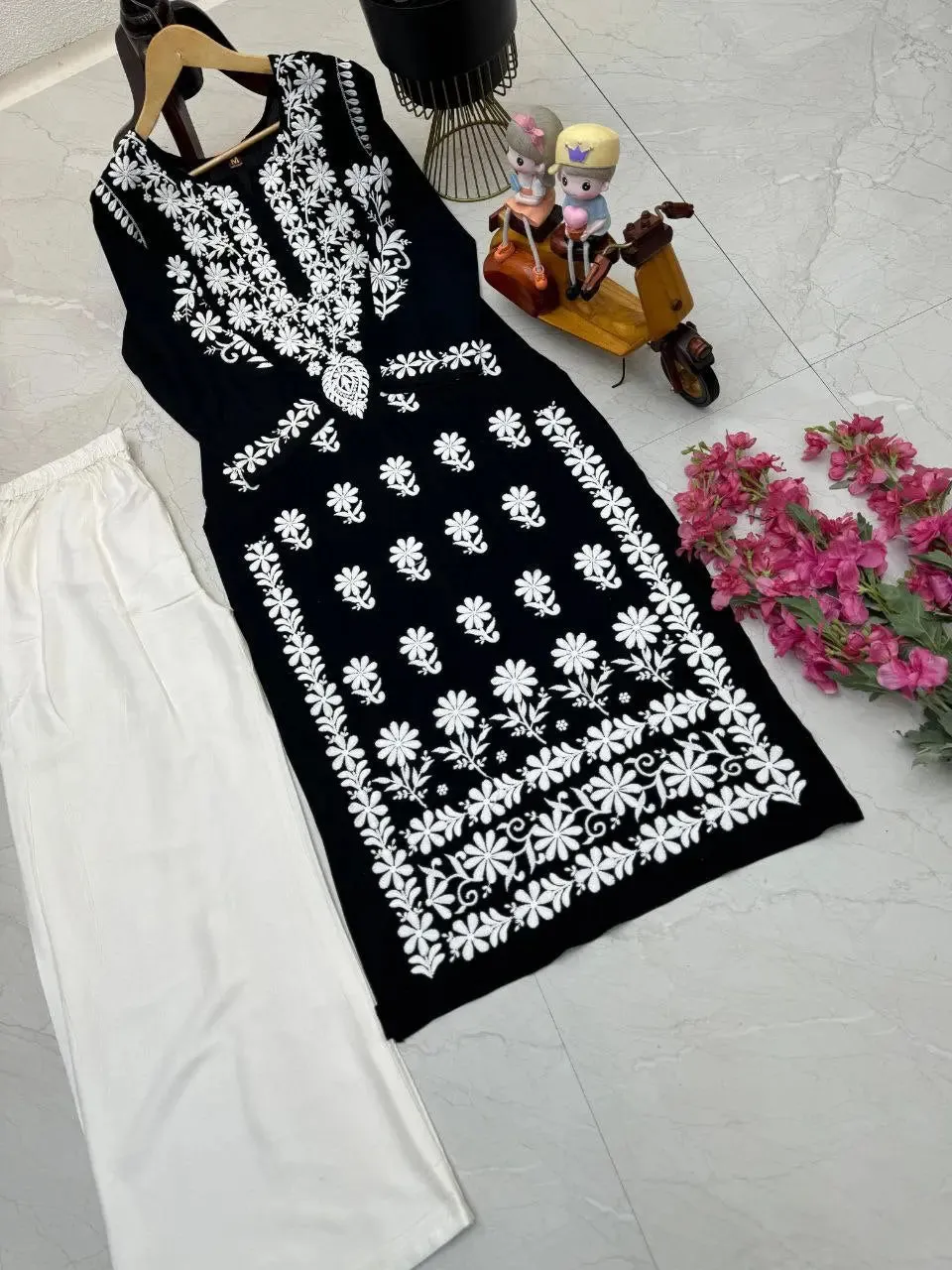 Chikankari Women's Black Top Palazzo Set