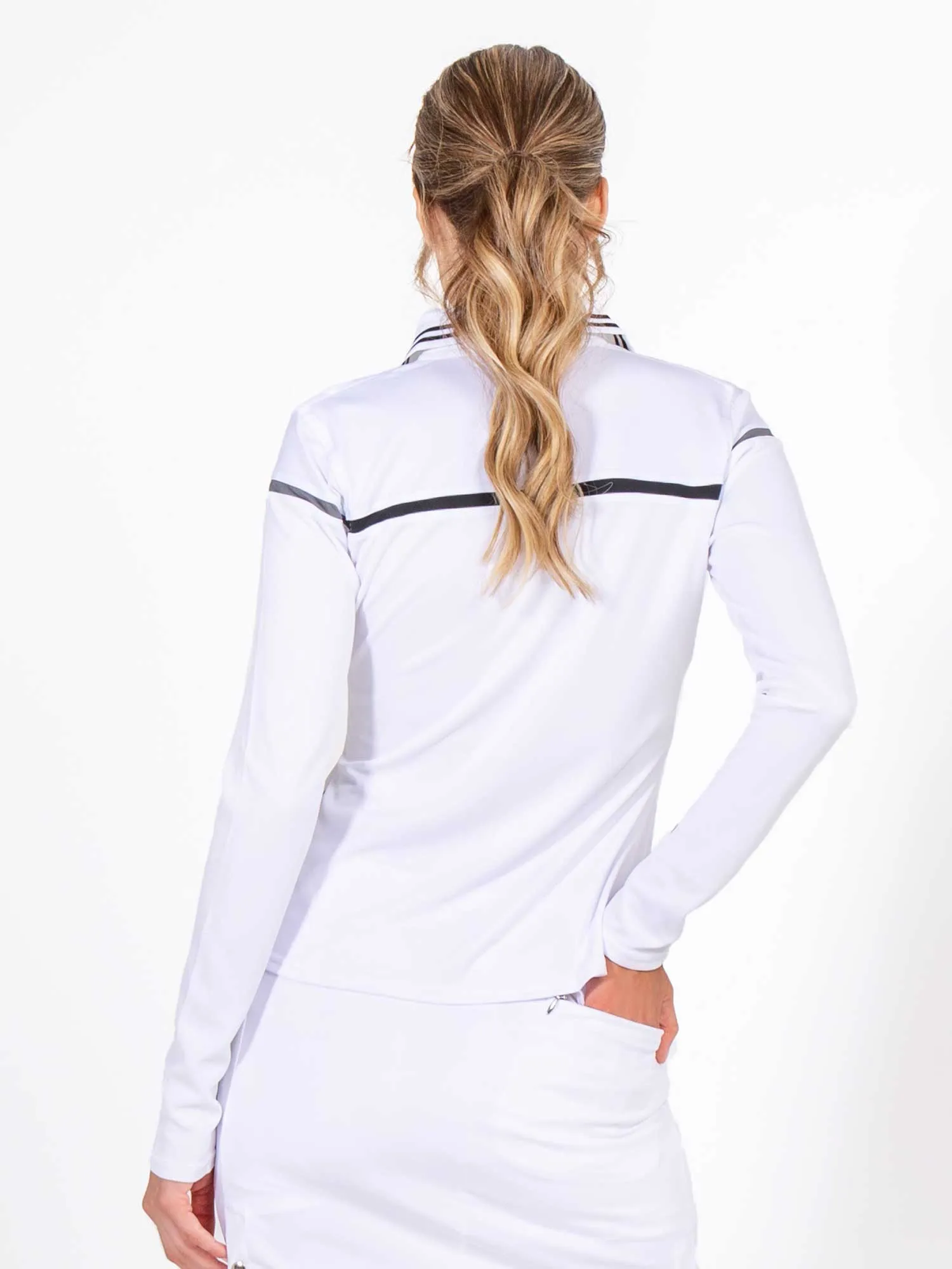 Chloe Performance Long Sleeve Polo - Midnight/White Combo