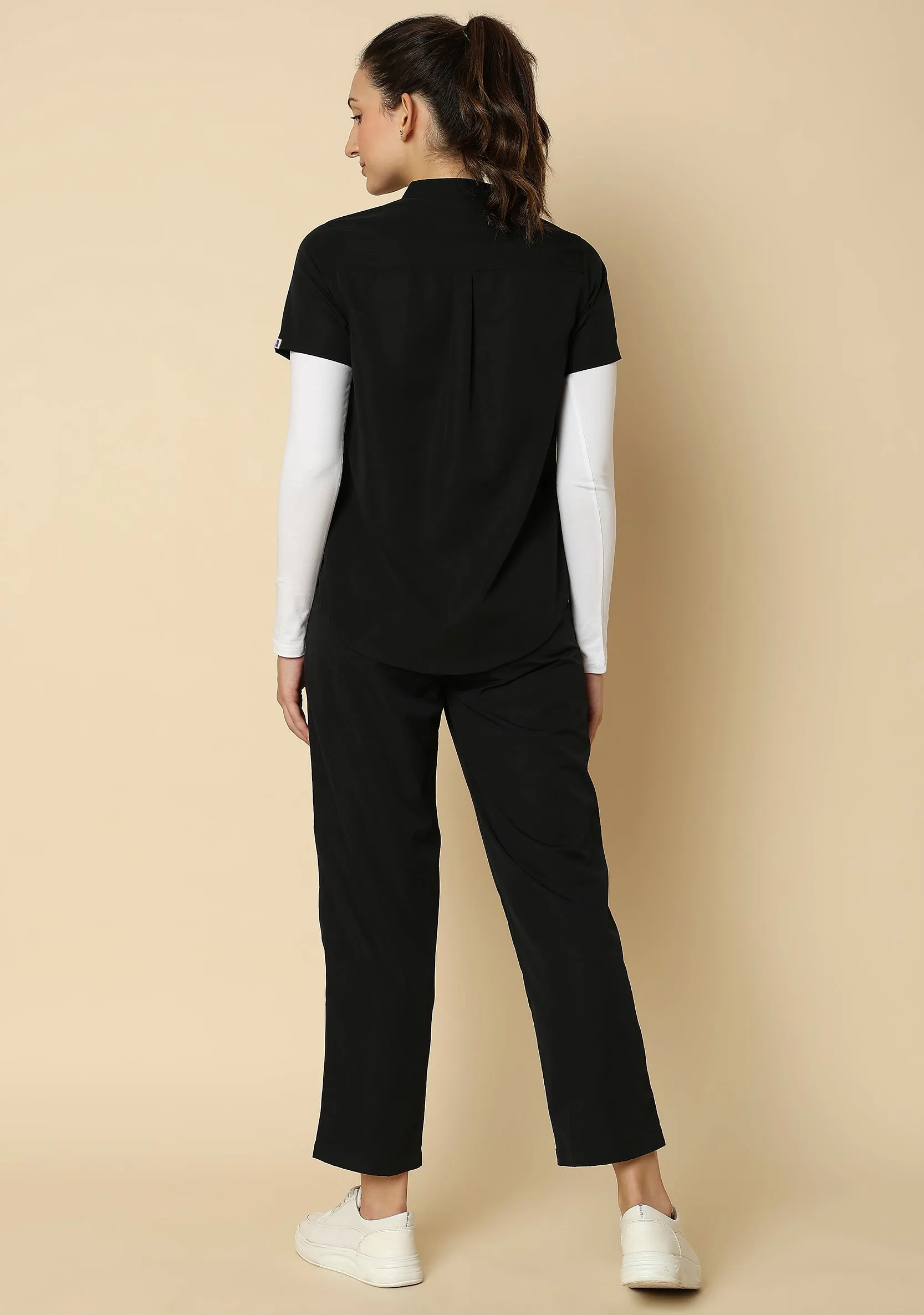 Classic Women's 5-Pocket Mandarin Collar (Black) Scrub