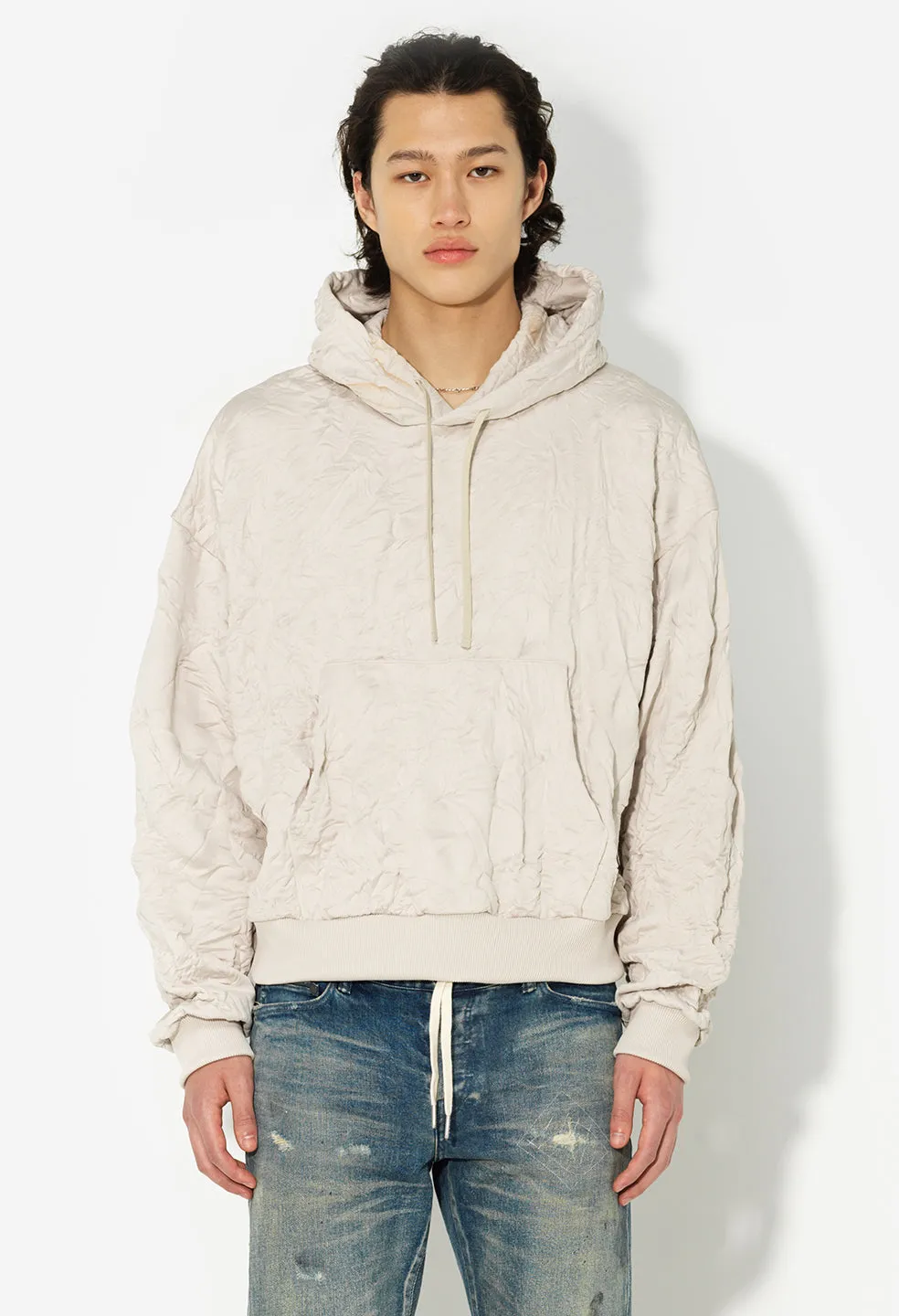 Crinkled Terry Hoodie / Bone