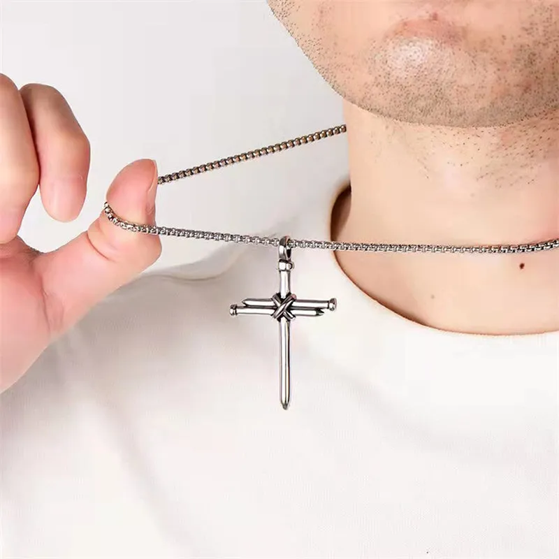 Cross Necklace for Men Cross Pendant Stainless Steel Necklace