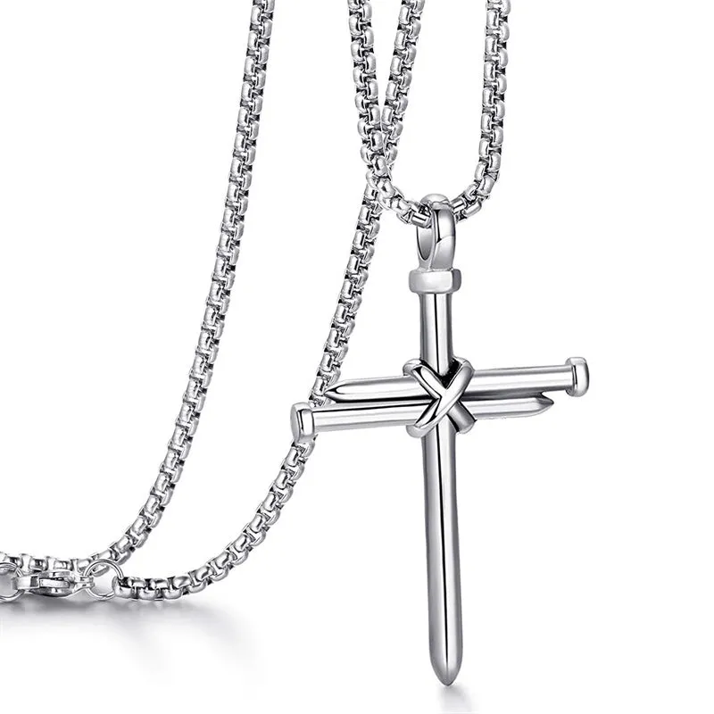 Cross Necklace for Men Cross Pendant Stainless Steel Necklace