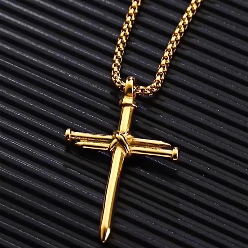 Cross Necklace for Men Cross Pendant Stainless Steel Necklace