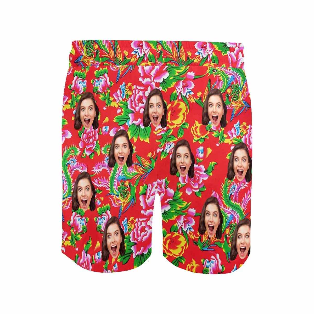 Custom Face Red Big Flowers Couple Matching Swimsuit Women's Bikini Men's Quick Dry Swim Shorts