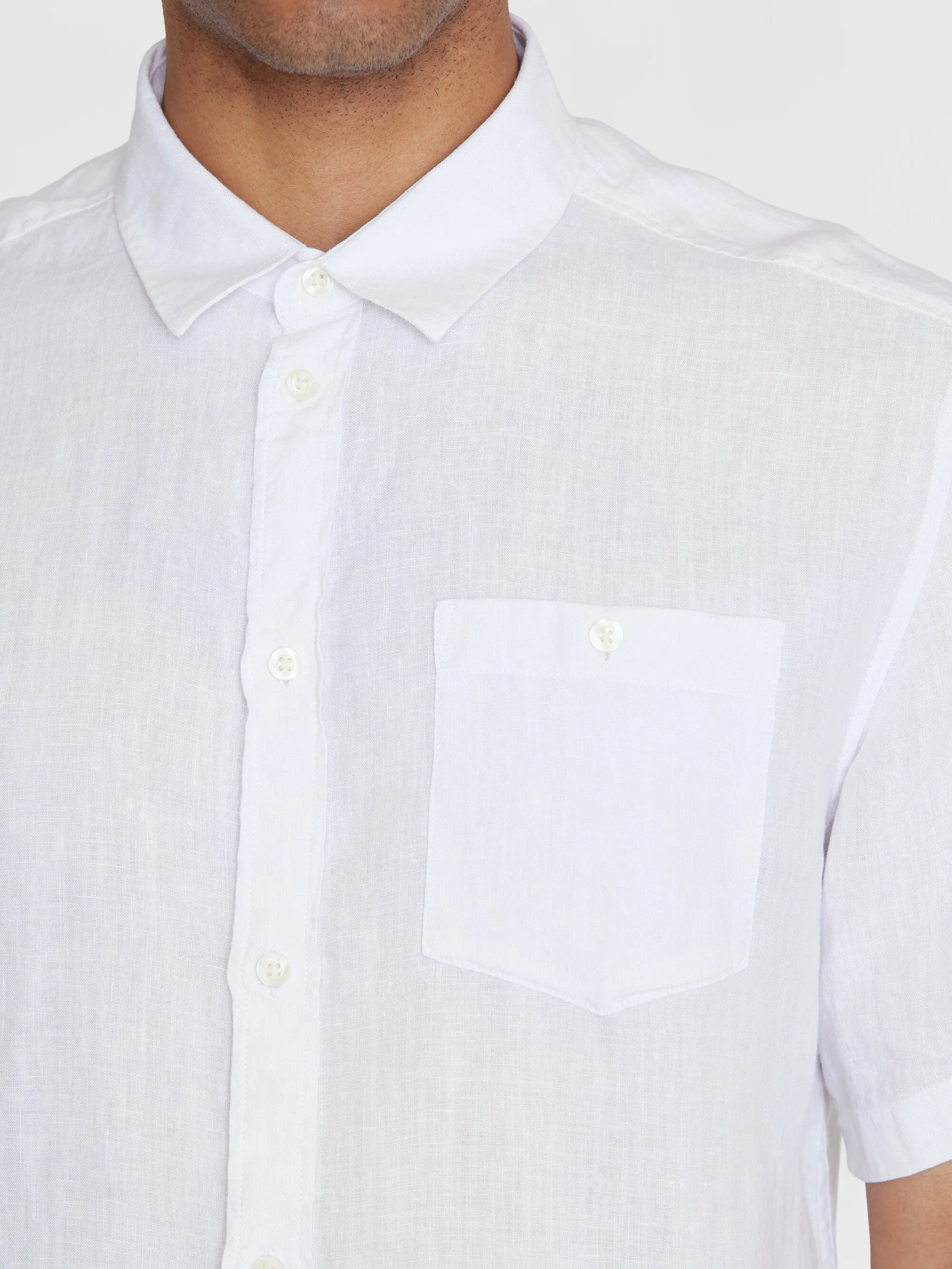 Custom fit linen short sleeve shirt - Bright White