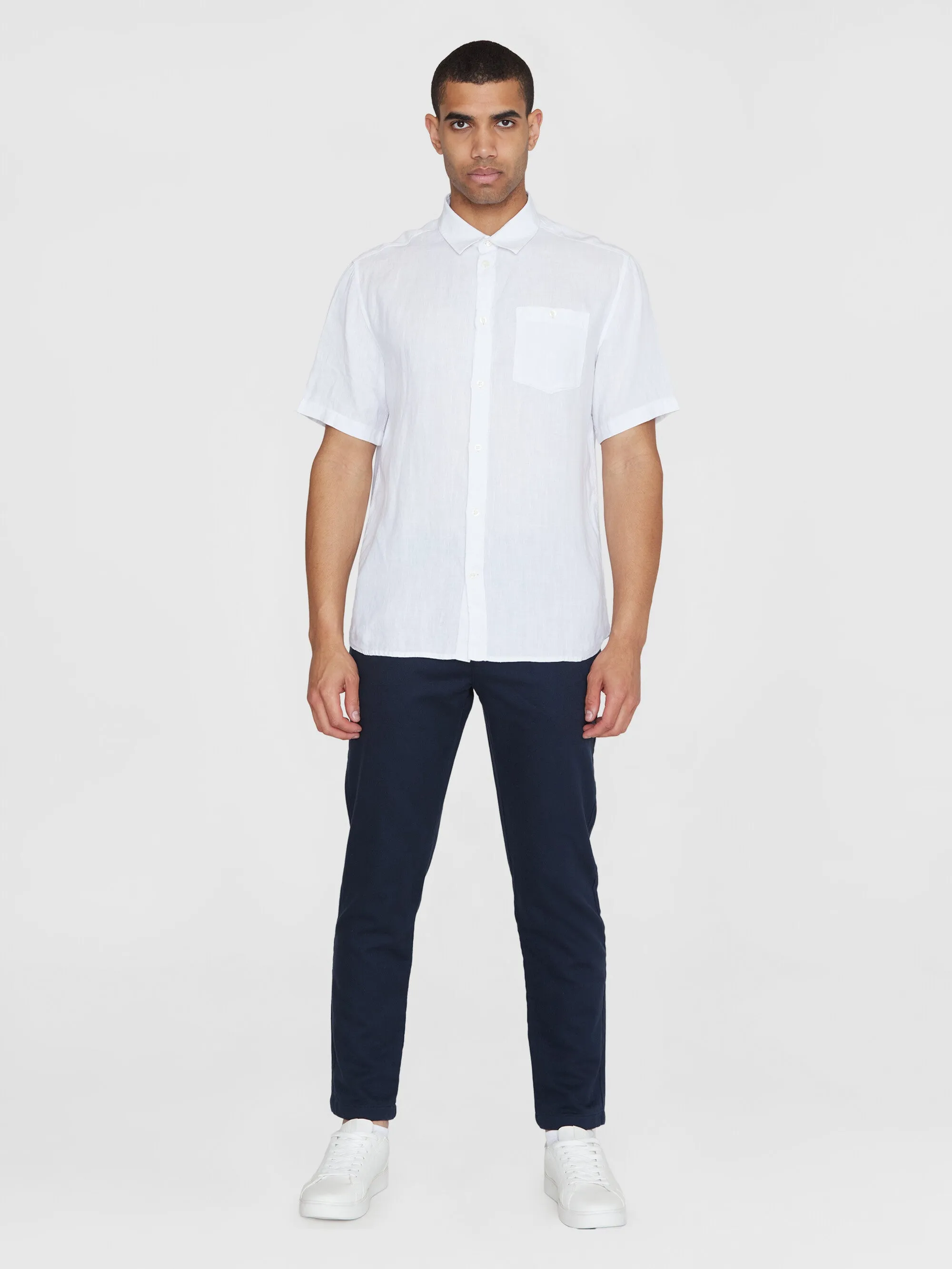 Custom fit linen short sleeve shirt - Bright White