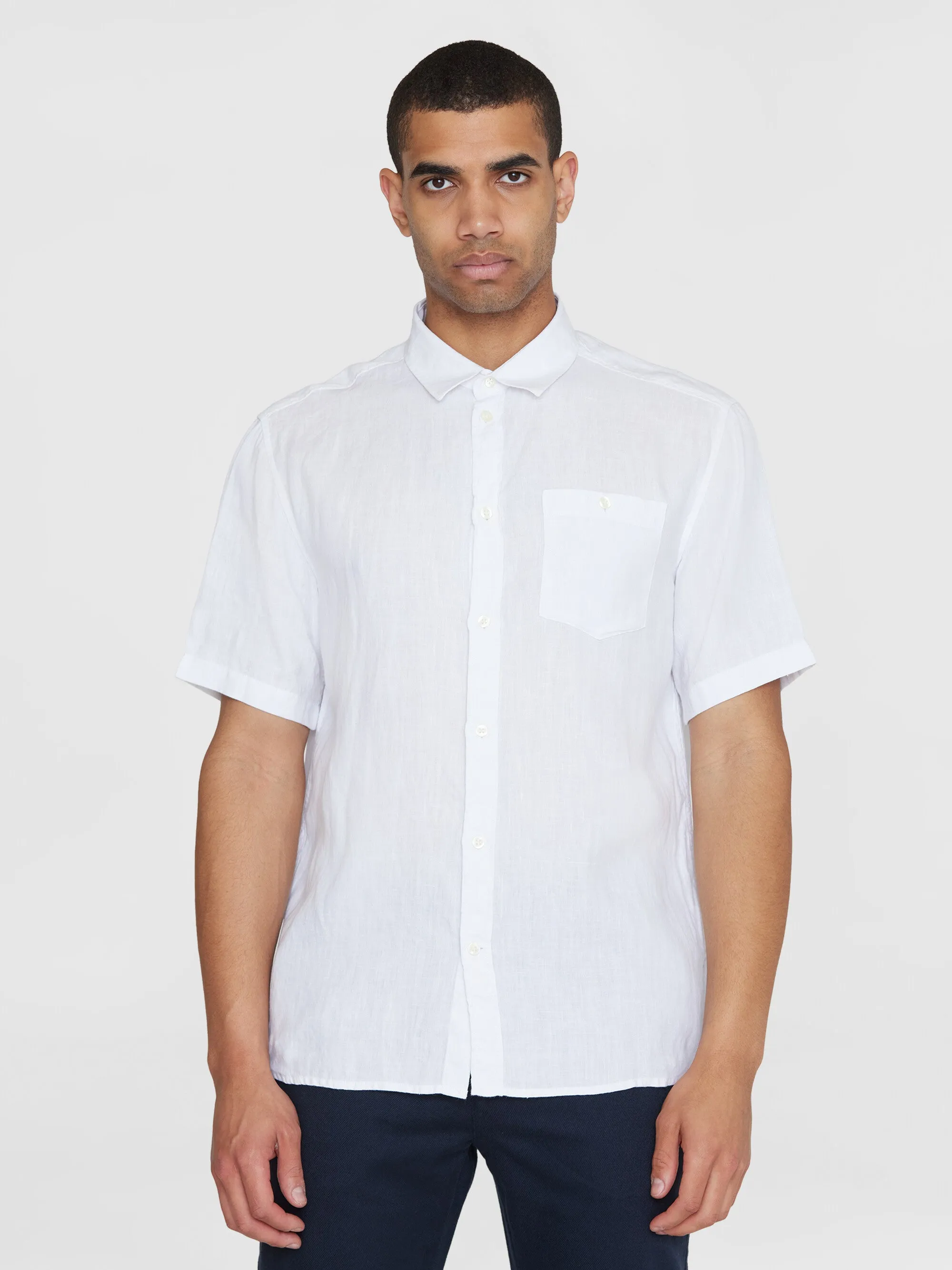 Custom fit linen short sleeve shirt - Bright White