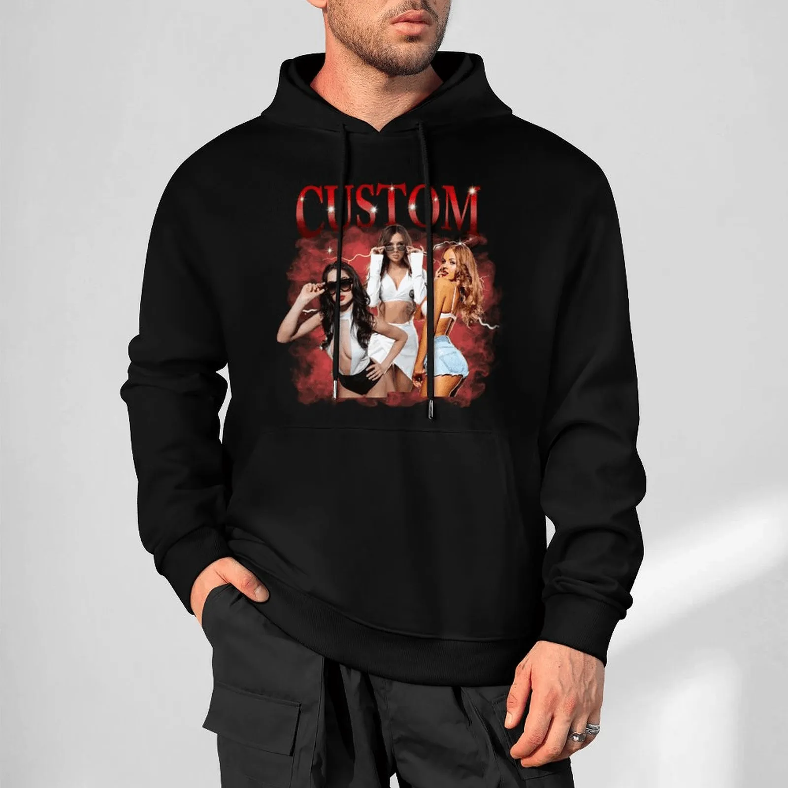 Custom Your Own Bootleg Rap Hoodie Personalized Photo Vintage Hoodie Birthday Gift Ideas for Men Women