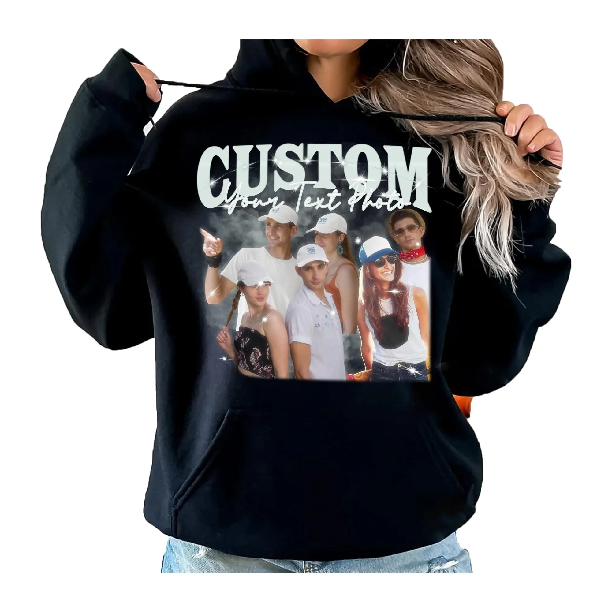 Custom Your Own Bootleg Rap Hoodie Personalized Photo Vintage Hoodie Birthday Gift Ideas for Men Women