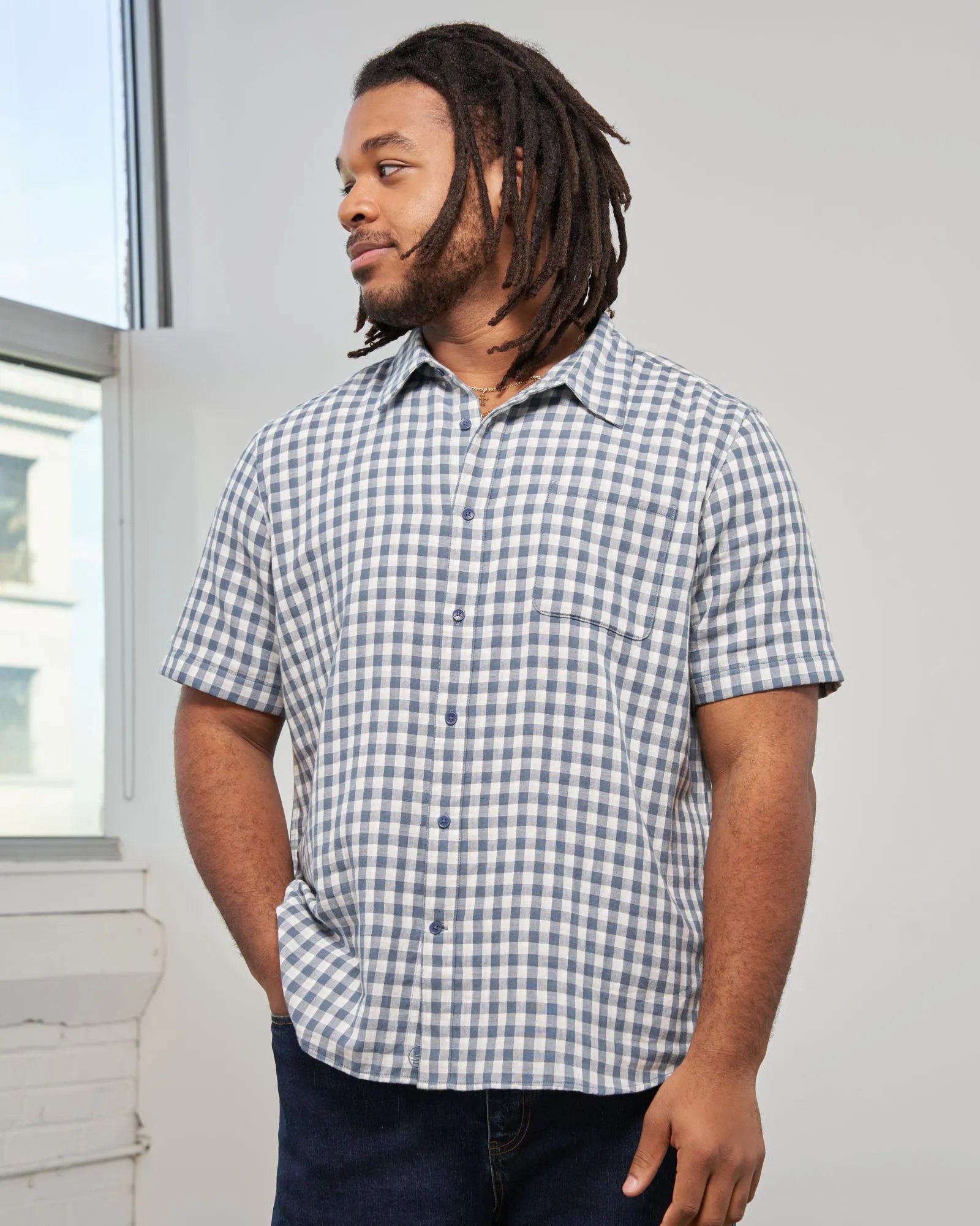 Double Cloth Short-Sleeve Button Down